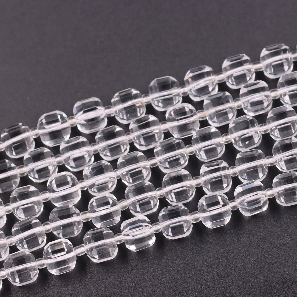 Malahill faceted cube stone beads for jewelry making, sold per bag 5 strands inside, Clear Quartz beads