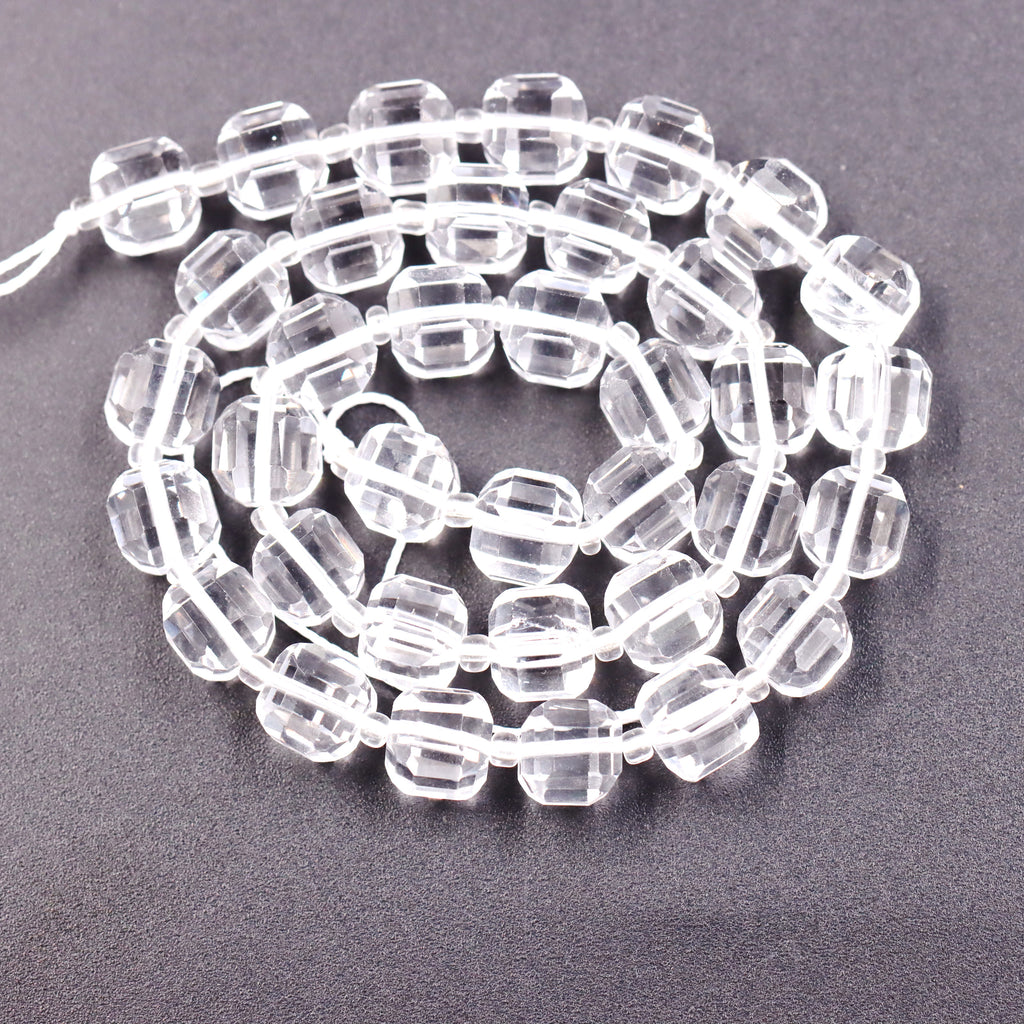 Malahill faceted cube stone beads for jewelry making, sold per bag 5 strands inside, Clear Quartz beads