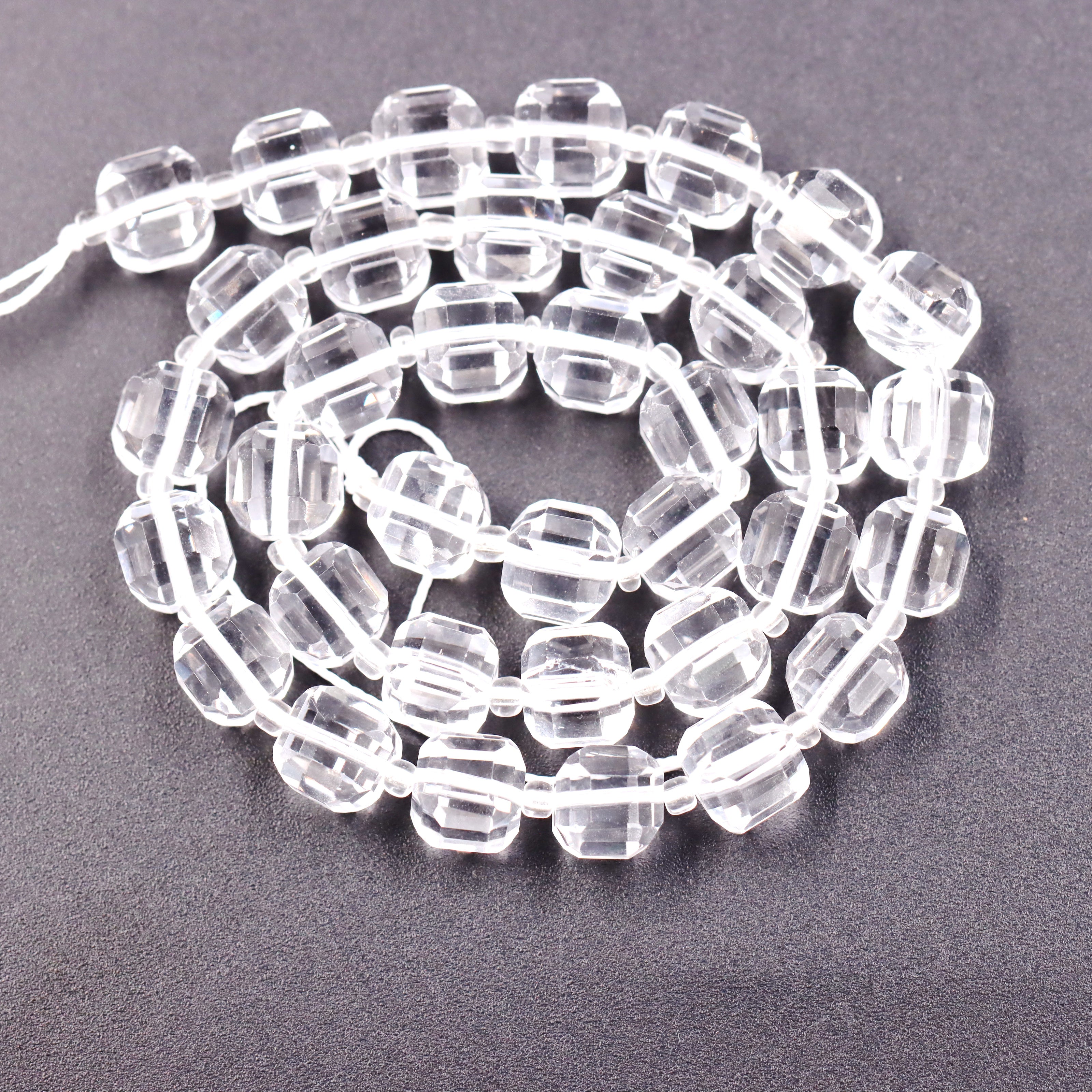 Malahill faceted cube stone beads for jewelry making, sold per bag 5 strands inside, Clear Quartz beads