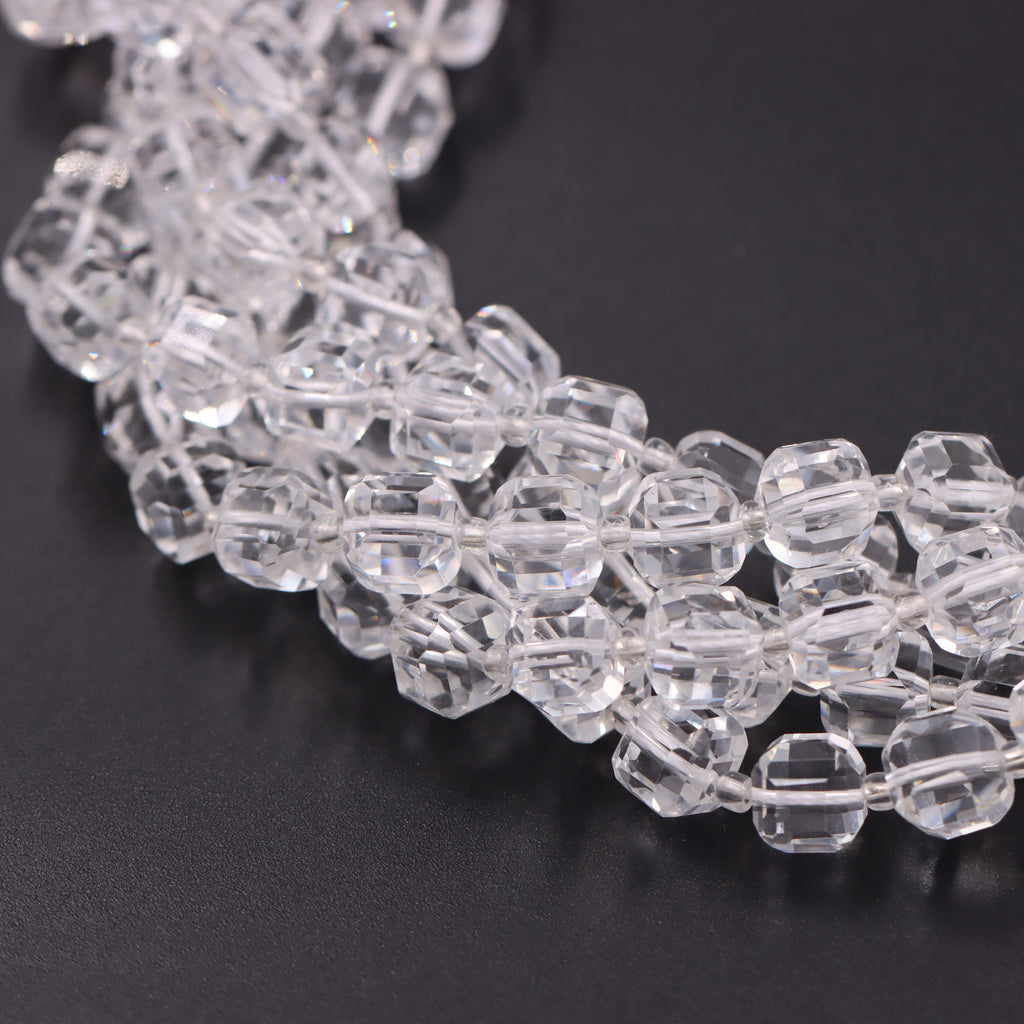 Malahill faceted cube stone beads for jewelry making, sold per bag 5 strands inside, Clear Quartz beads