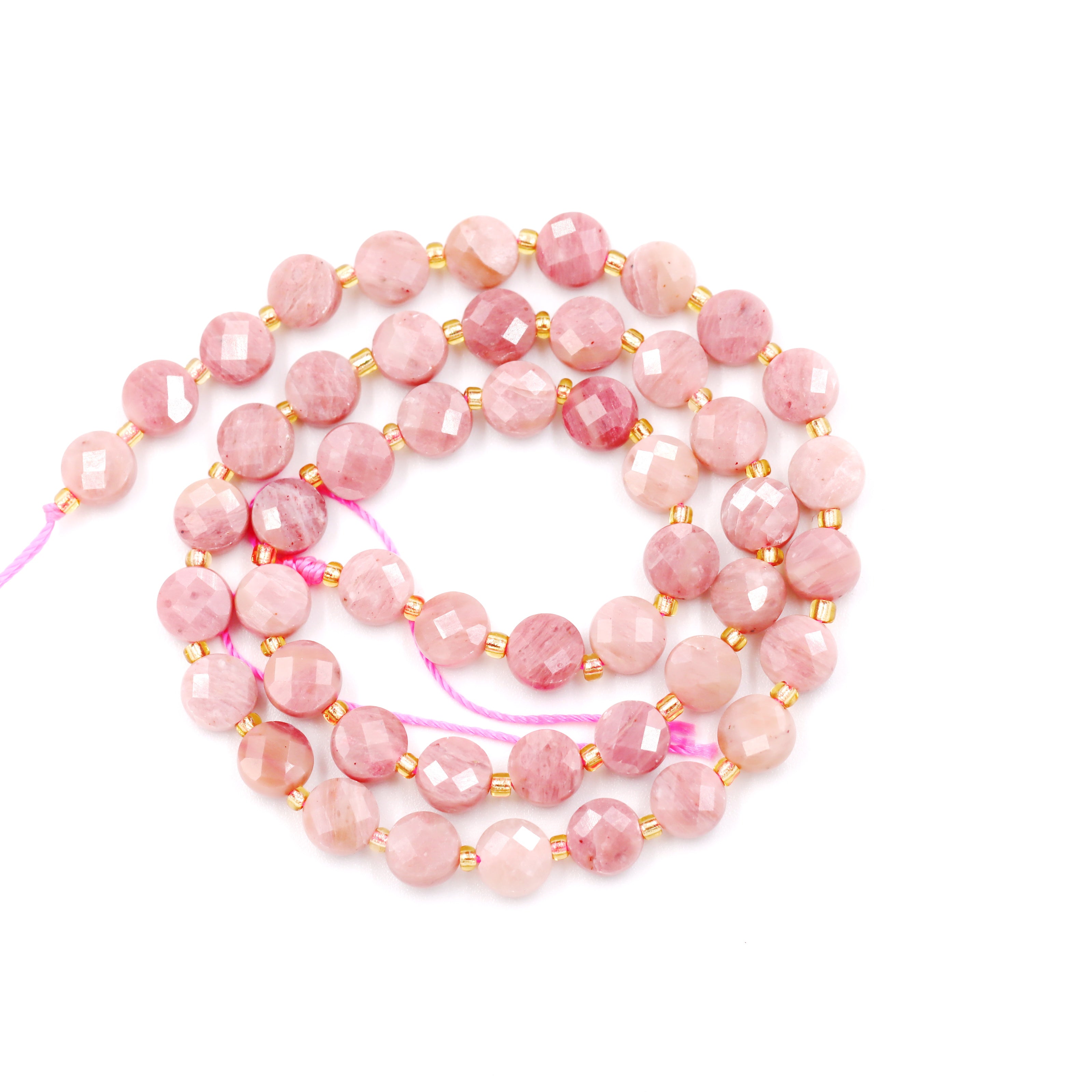 Malahill faceted flat round stone beads for jewelry making, sold per bag 5 strands inside, Rhodonite beads