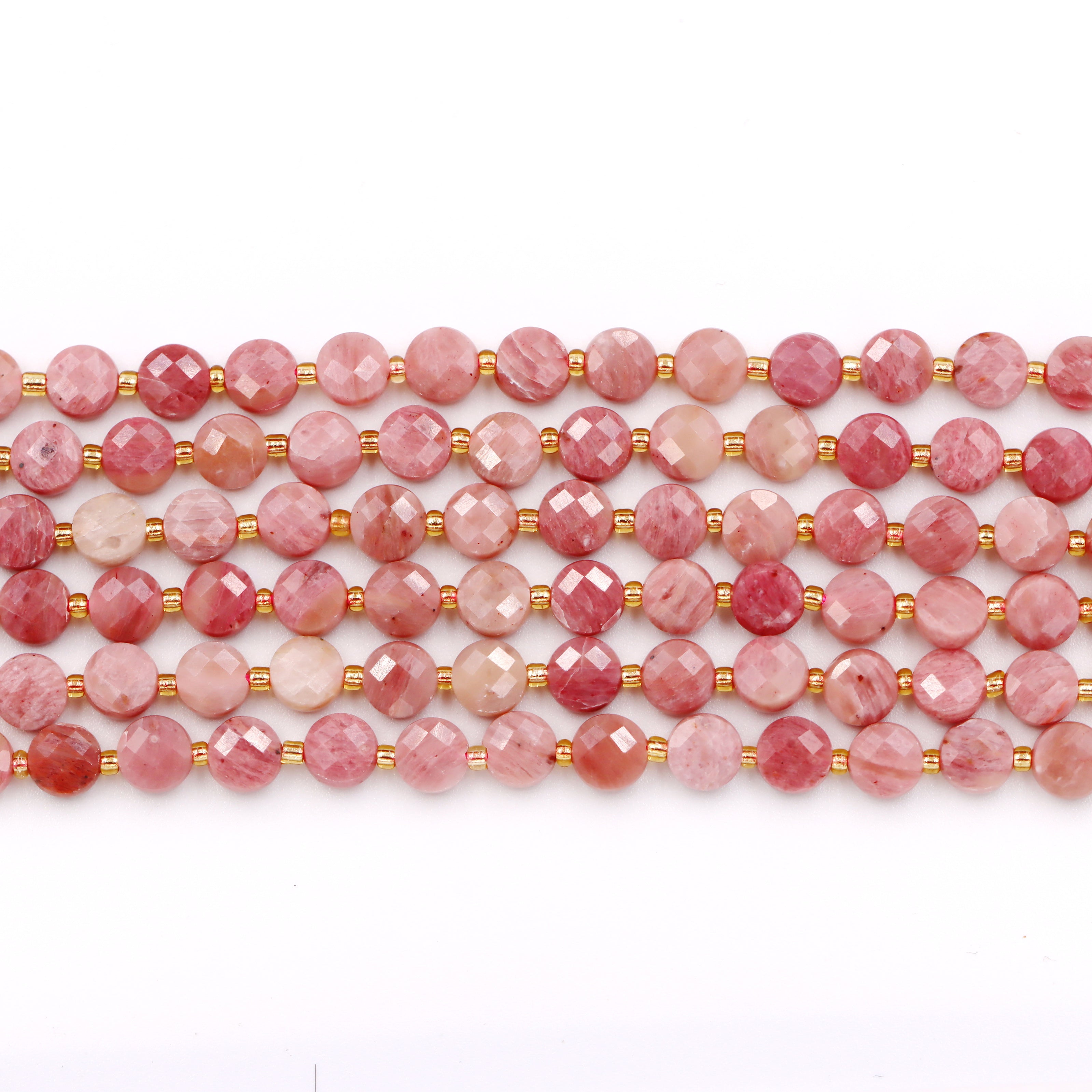 Malahill faceted flat round stone beads for jewelry making, sold per bag 5 strands inside, Rhodonite beads