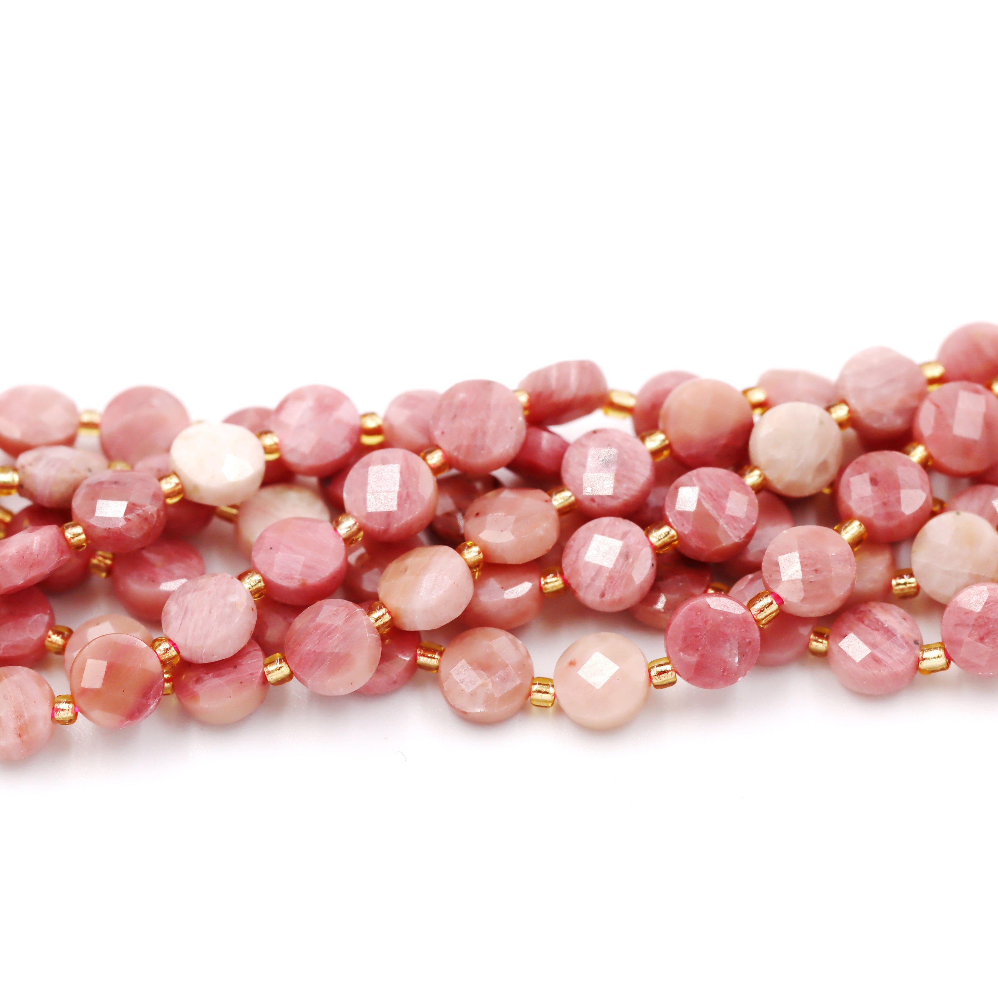 Malahill faceted flat round stone beads for jewelry making, sold per bag 5 strands inside, Rhodonite beads