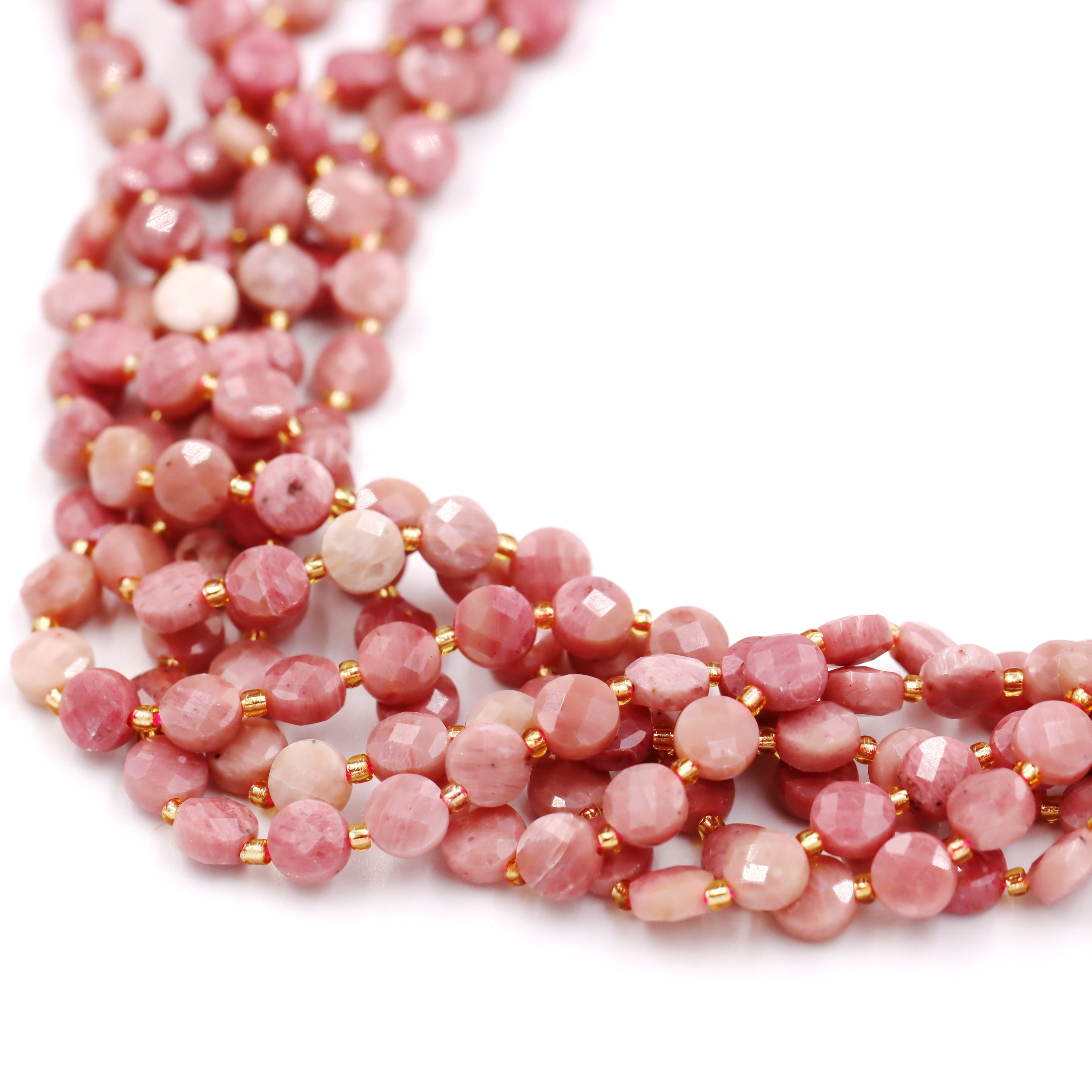 Malahill faceted flat round stone beads for jewelry making, sold per bag 5 strands inside, Rhodonite beads