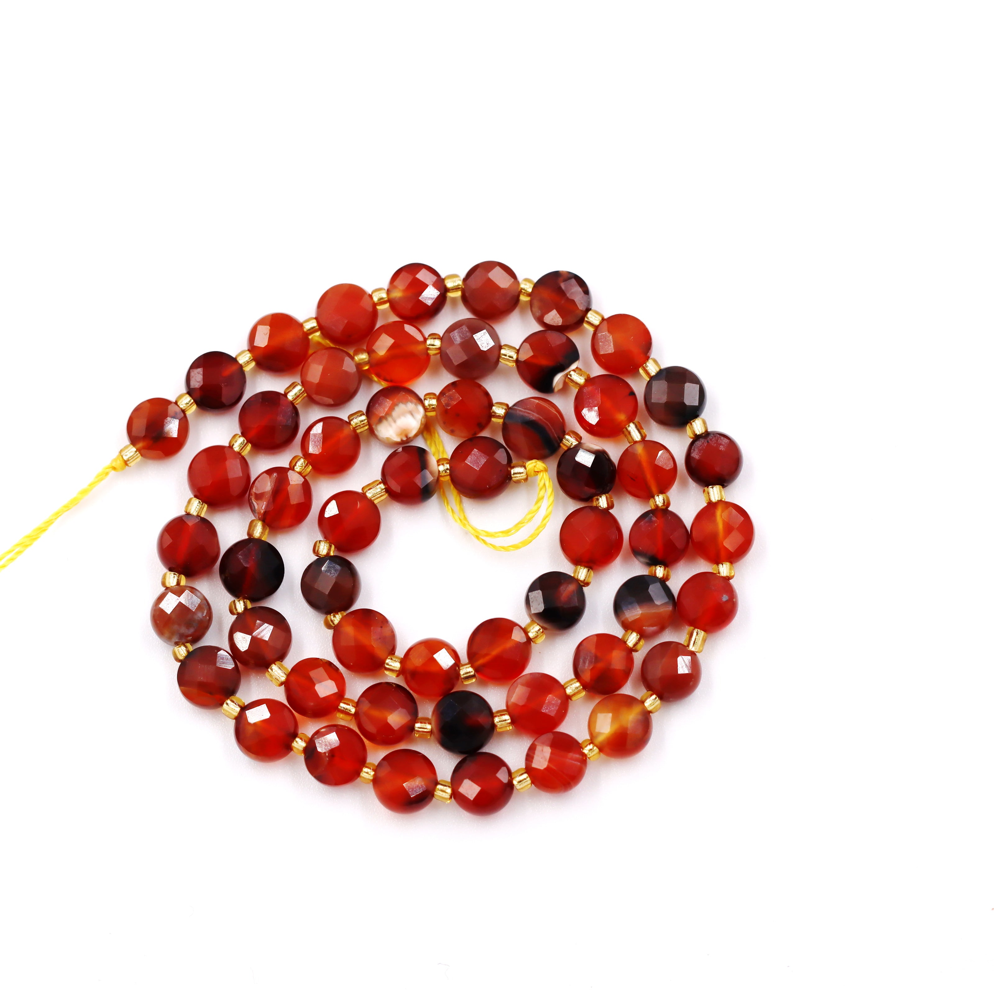 Malahill faceted flat round stone beads for jewelry making, sold per bag 5 strands inside, Red Agate beads