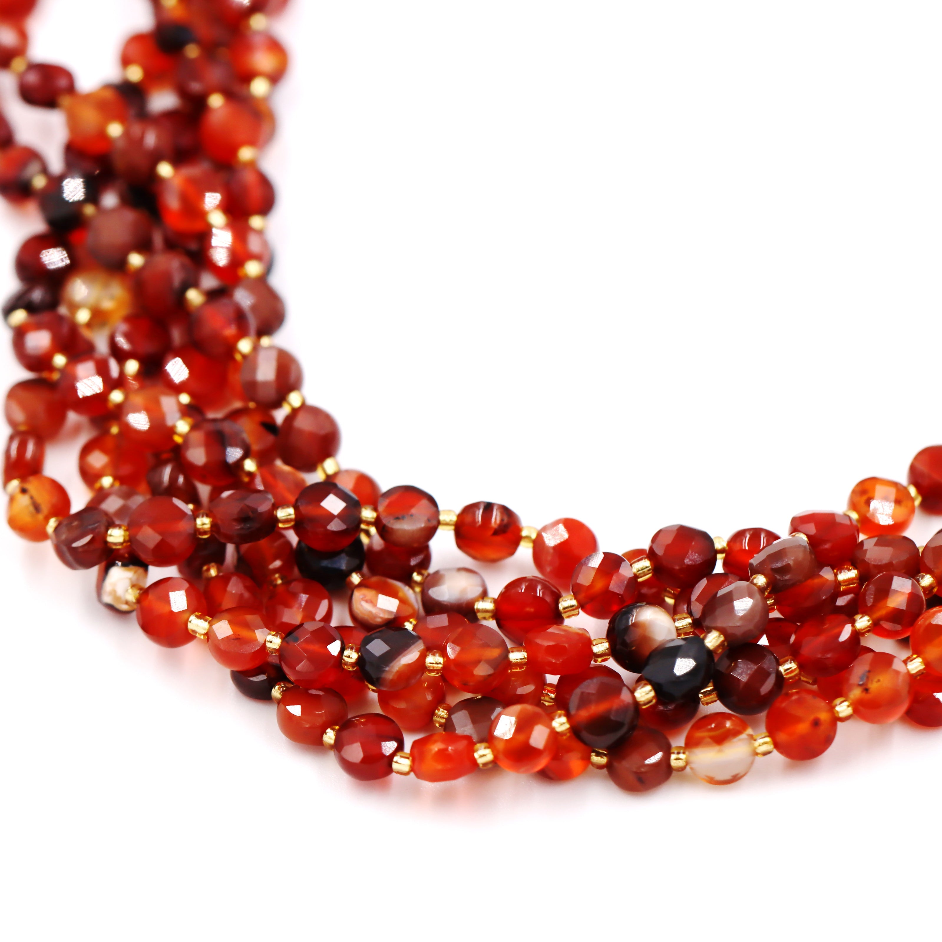 Malahill faceted flat round stone beads for jewelry making, sold per bag 5 strands inside, Red Agate beads
