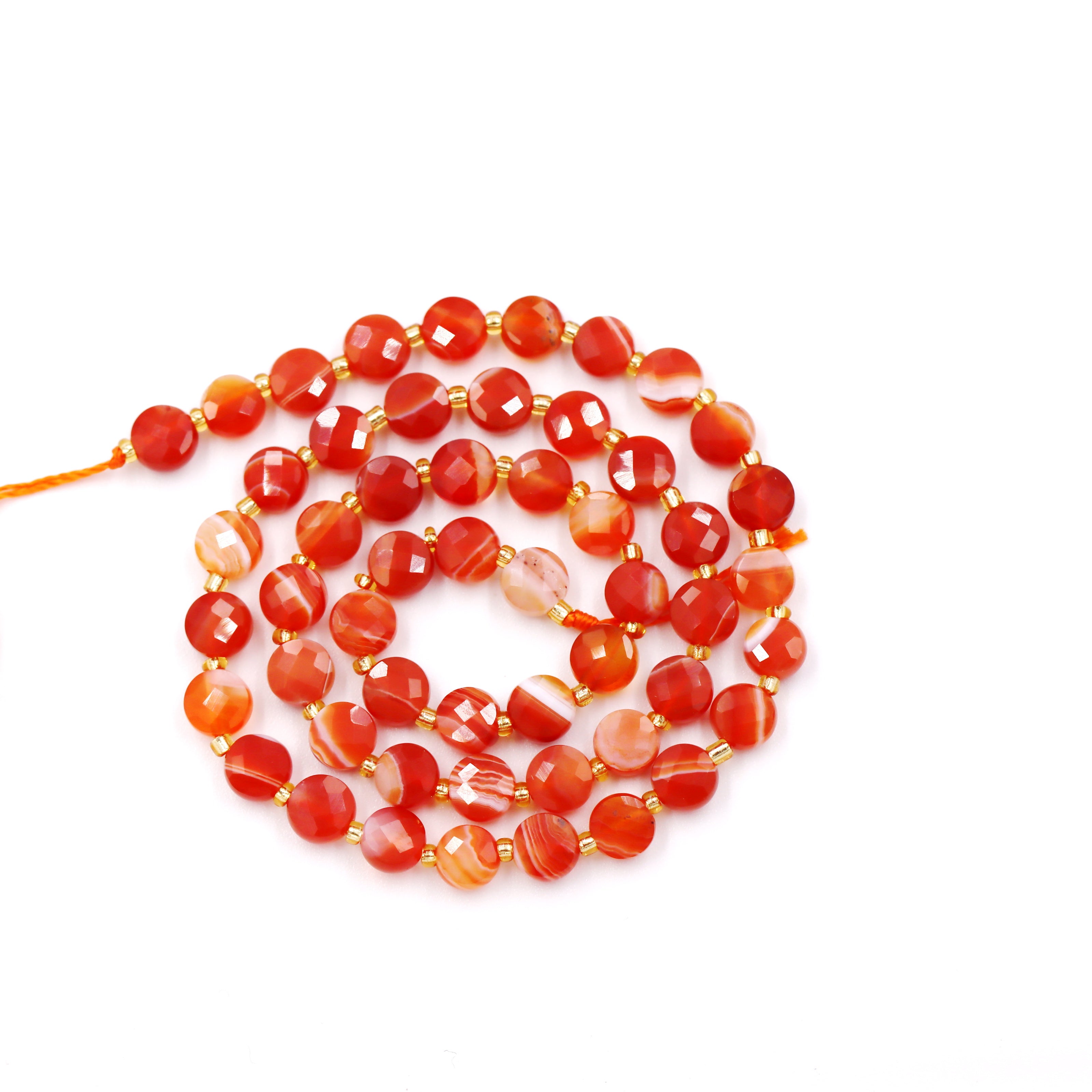 Malahill faceted flat round stone beads for jewelry making, sold per bag 5 strands inside, Red Carnelian beads
