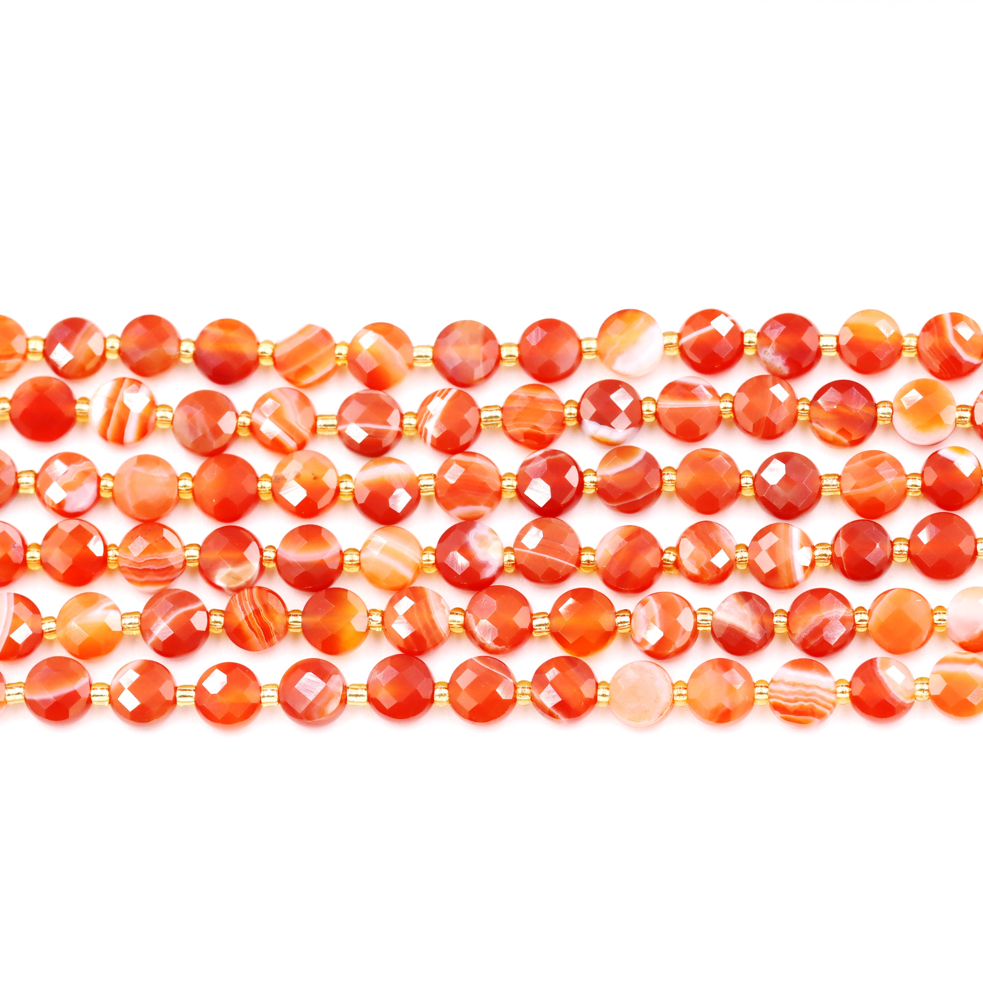 Malahill faceted flat round stone beads for jewelry making, sold per bag 5 strands inside, Red Carnelian beads