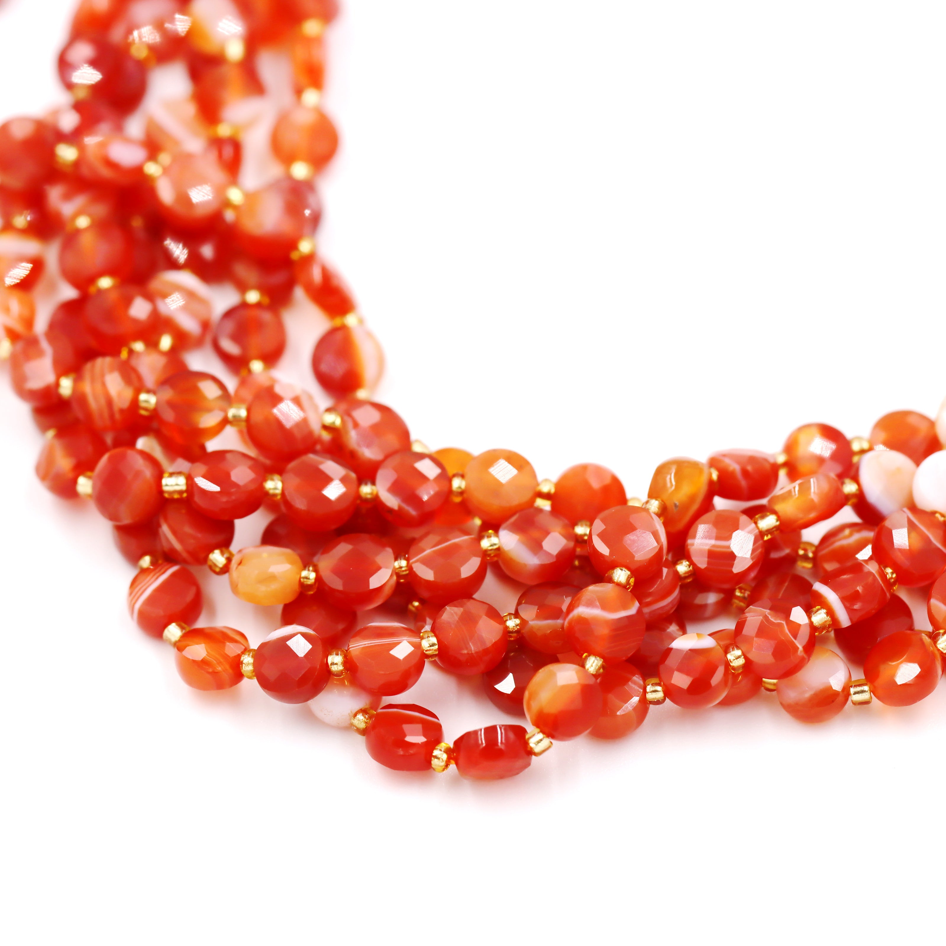 Malahill faceted flat round stone beads for jewelry making, sold per bag 5 strands inside, Red Carnelian beads