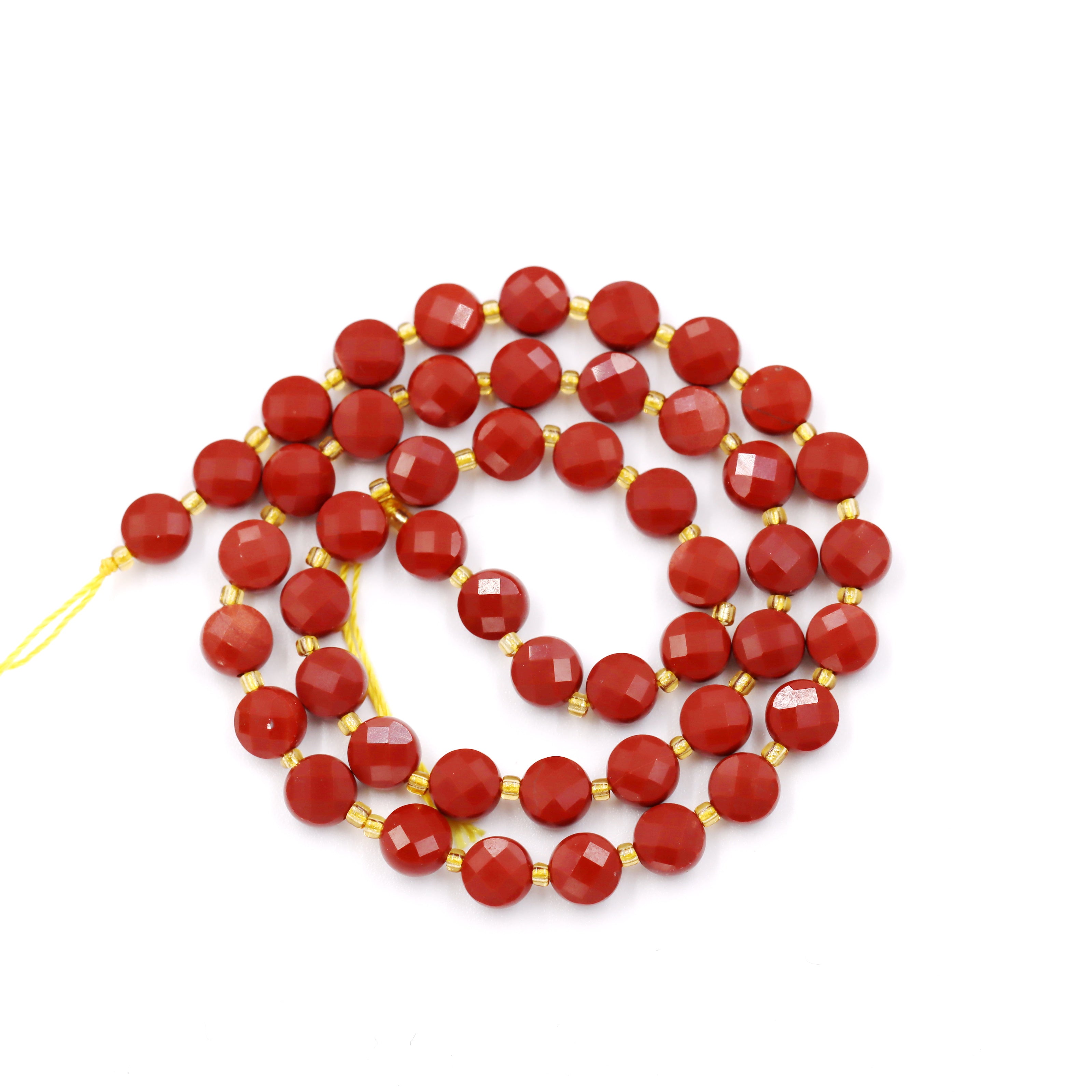 Malahill faceted flat round stone beads for jewelry making, sold per bag 5 strands inside, Red Jasper A beads