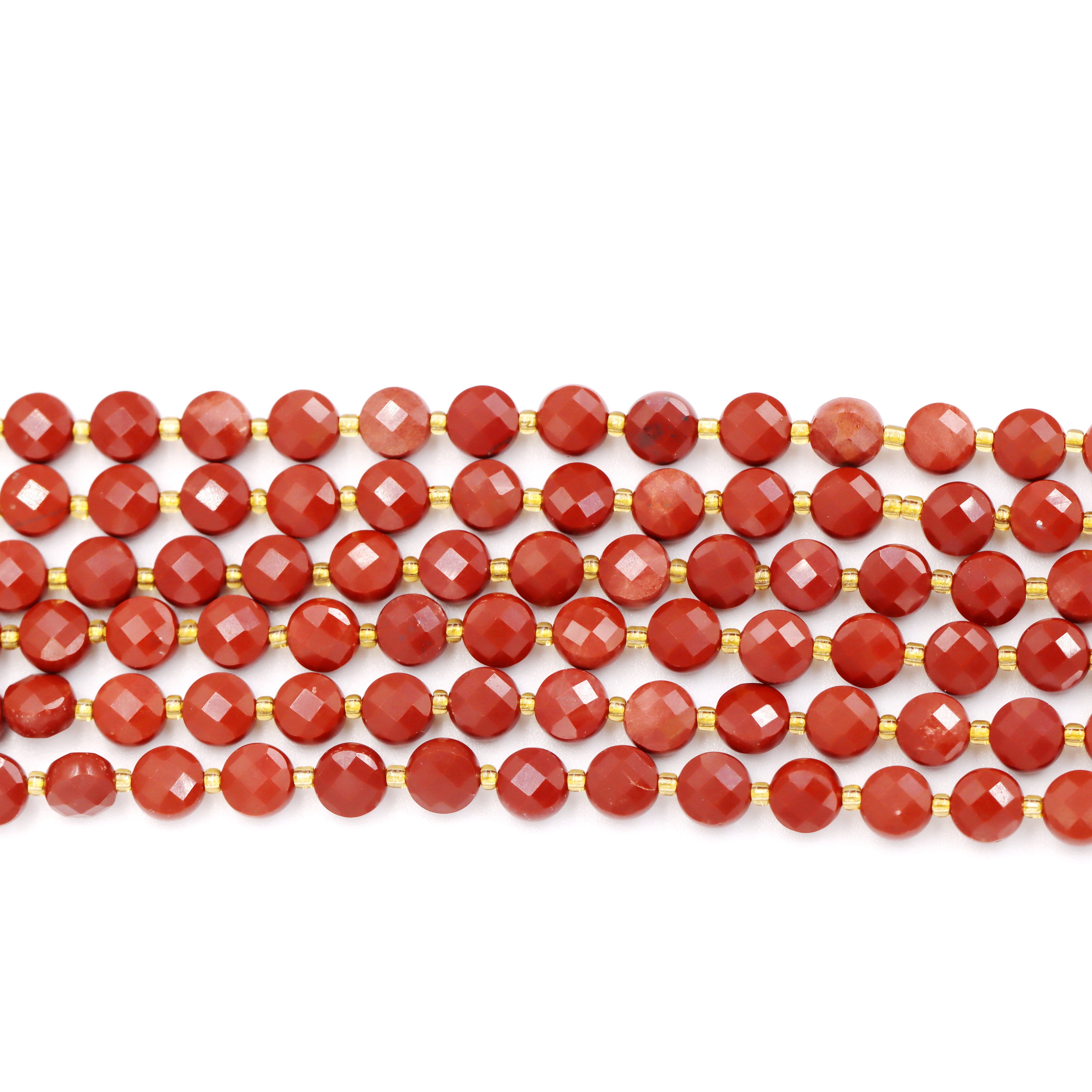 Malahill faceted flat round stone beads for jewelry making, sold per bag 5 strands inside, Red Jasper A beads