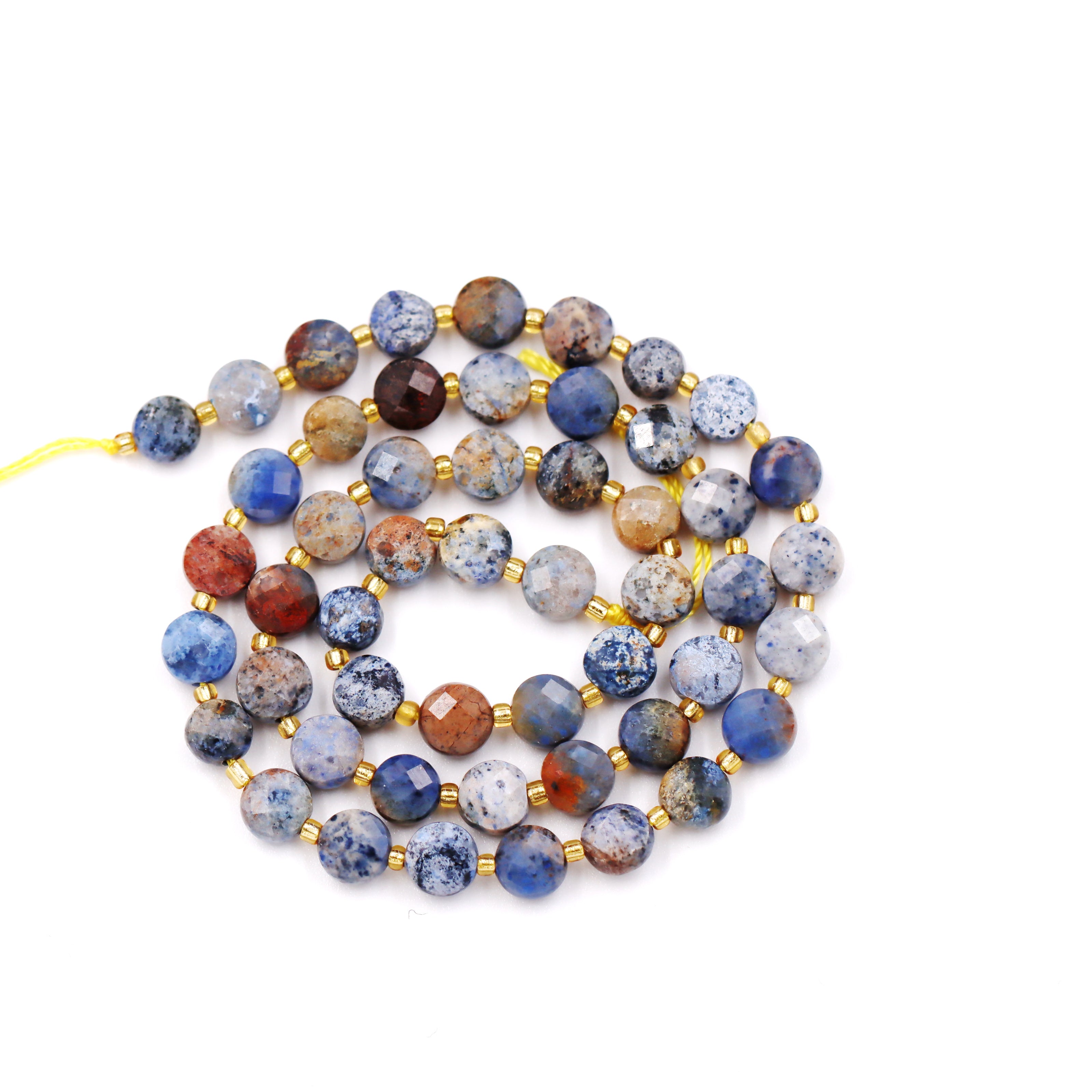 Malahill faceted flat round stone beads for jewelry making, sold per bag 5 strands inside, Sunset Jasper beads
