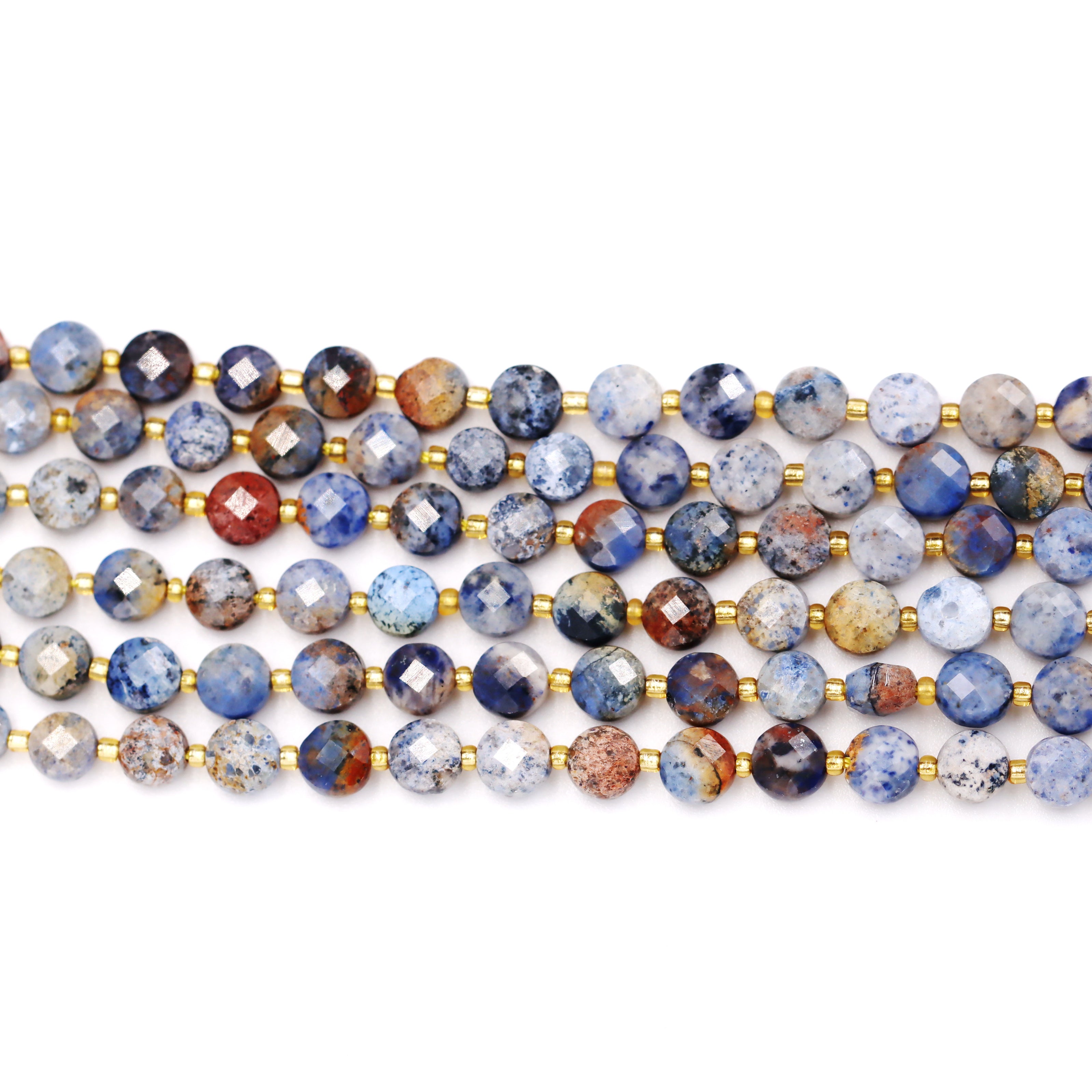 Malahill faceted flat round stone beads for jewelry making, sold per bag 5 strands inside, Sunset Jasper beads