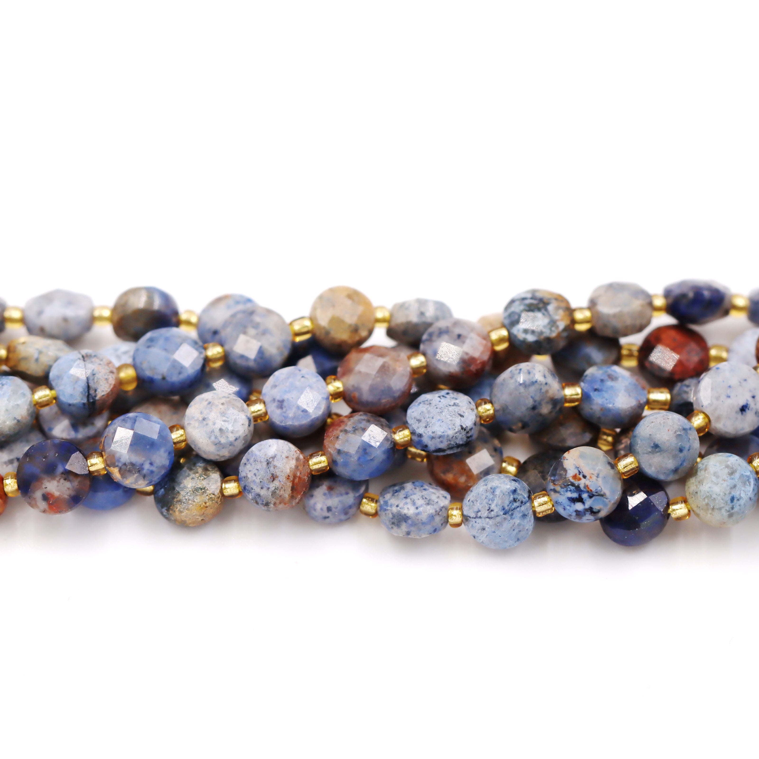 Malahill faceted flat round stone beads for jewelry making, sold per bag 5 strands inside, Sunset Jasper beads