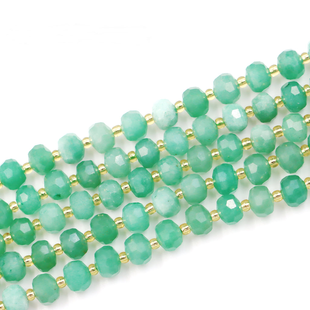 Malahill faceted rondelle gemstone for jewelry making, sold per bag 5 strands inside, Green Aventurine beads