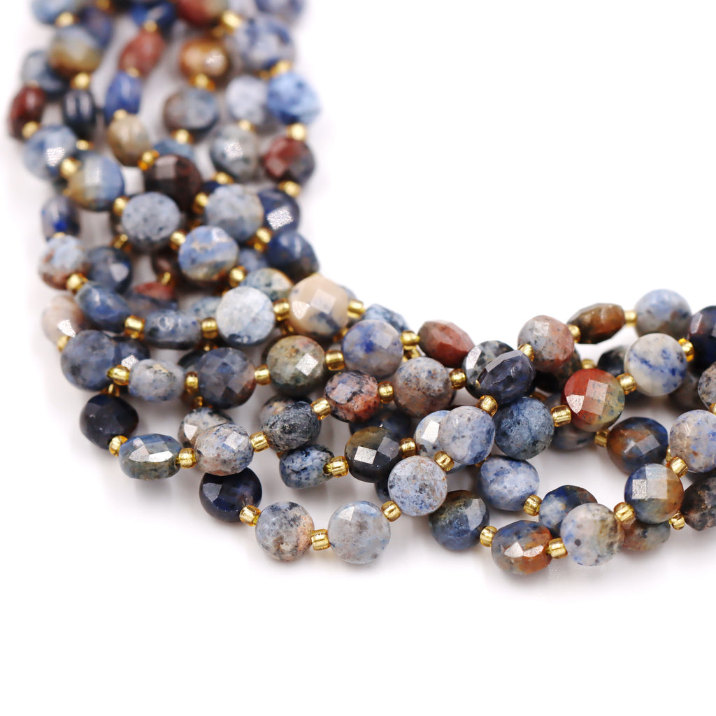 Malahill faceted flat round stone beads for jewelry making, sold per bag 5 strands inside, Sunset Jasper beads