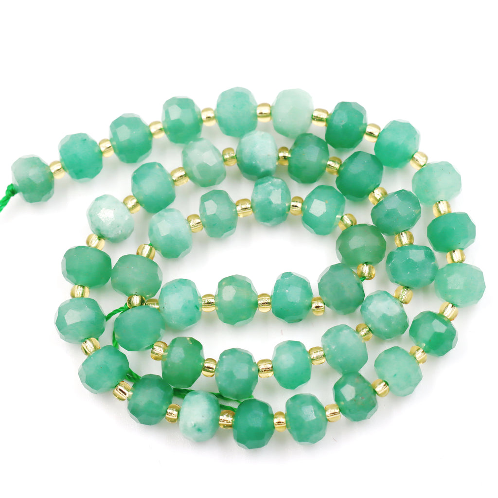 Malahill faceted rondelle gemstone for jewelry making, sold per bag 5 strands inside, Green Aventurine beads