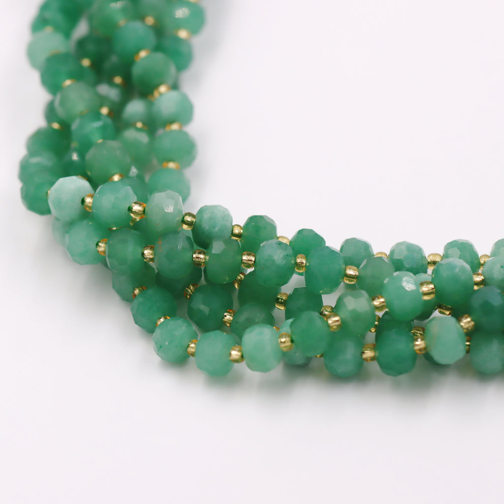 Malahill faceted rondelle gemstone for jewelry making, sold per bag 5 strands inside, Green Aventurine beads