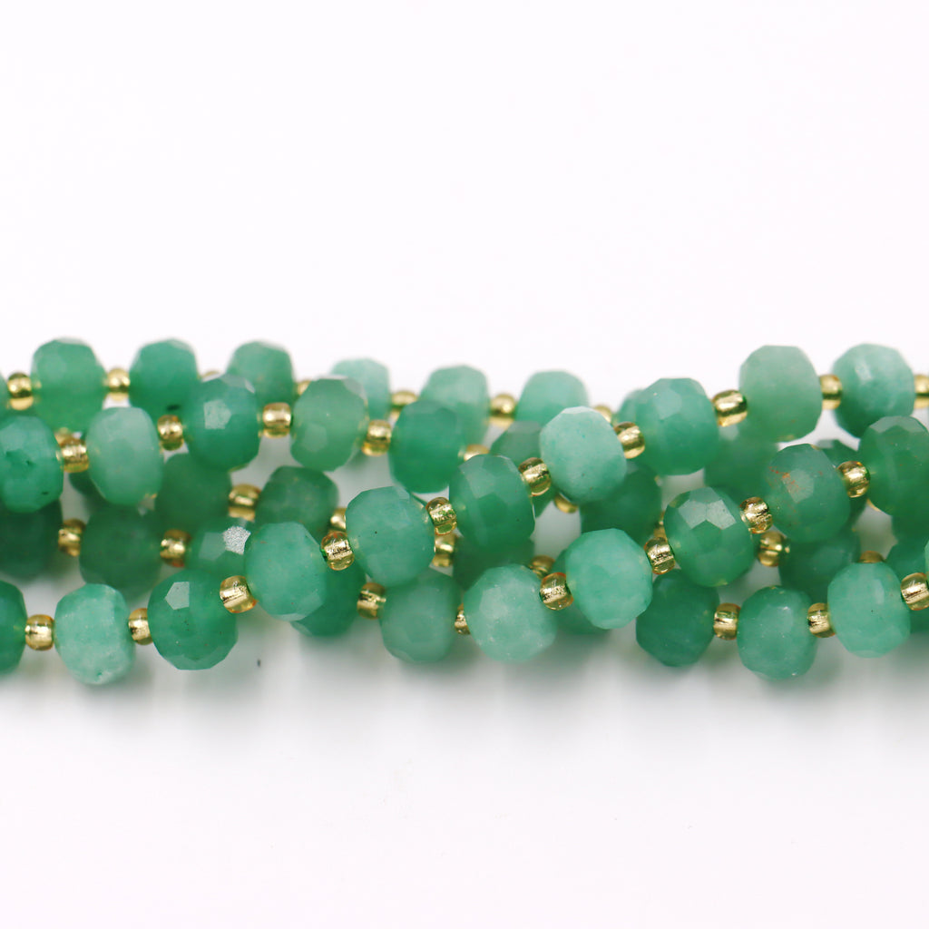 Malahill faceted rondelle gemstone for jewelry making, sold per bag 5 strands inside, Green Aventurine beads