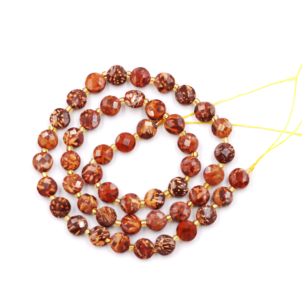 Malahill faceted flat round stone beads for jewelry making, sold per bag 5 strands inside, Airslake Jasper beads