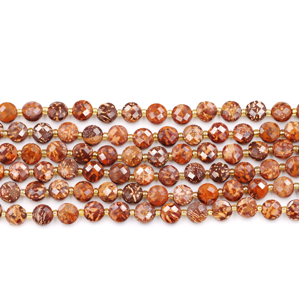 Malahill faceted flat round stone beads for jewelry making, sold per bag 5 strands inside, Airslake Jasper beads