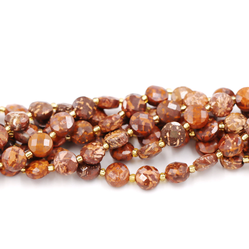 Malahill faceted flat round stone beads for jewelry making, sold per bag 5 strands inside, Airslake Jasper beads