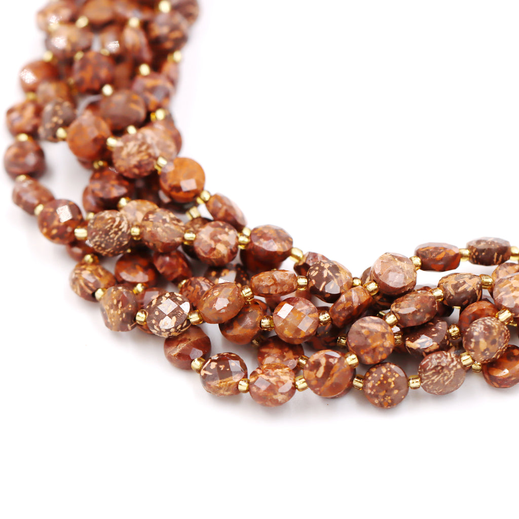 Malahill faceted flat round stone beads for jewelry making, sold per bag 5 strands inside, Airslake Jasper beads