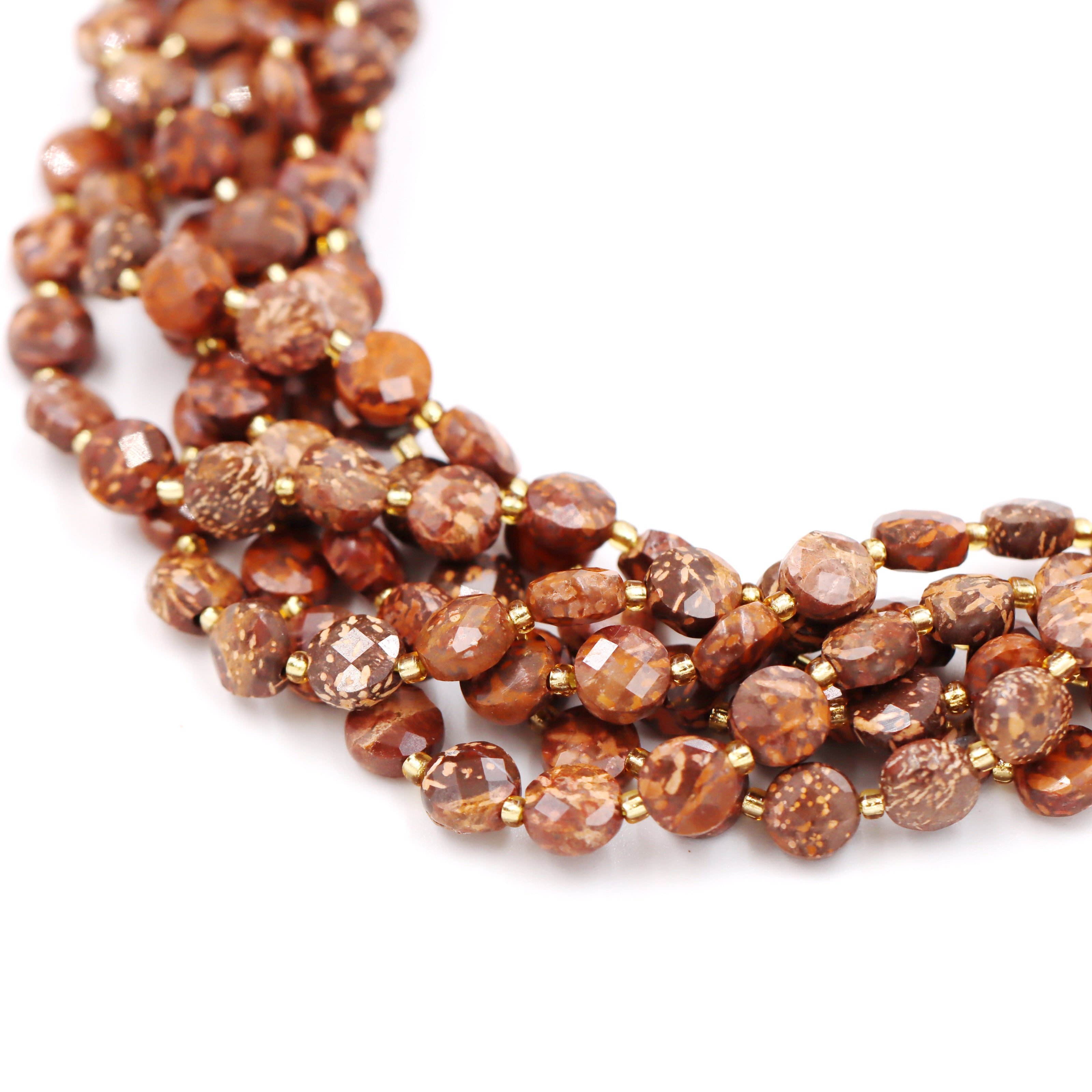 Malahill faceted flat round stone beads for jewelry making, sold per bag 5 strands inside, Airslake Jasper beads