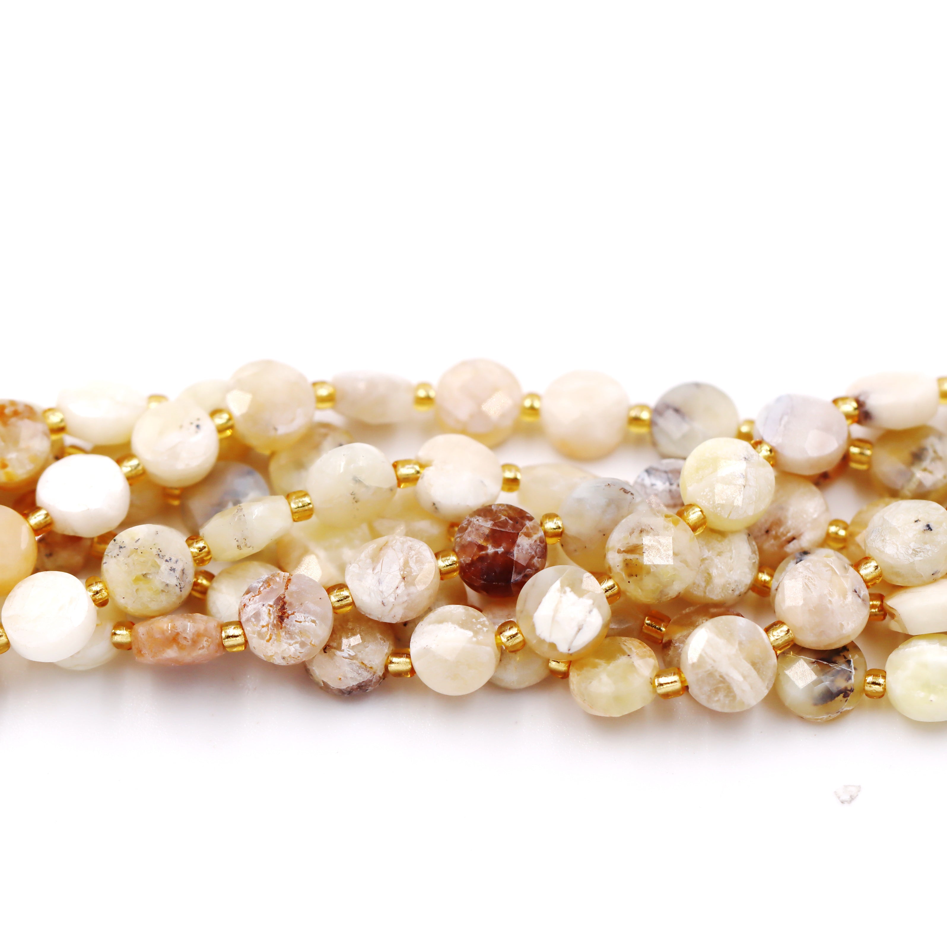 Malahill faceted flat round stone beads for jewelry making, sold per bag 5 strands inside, Yellow Opal A beads