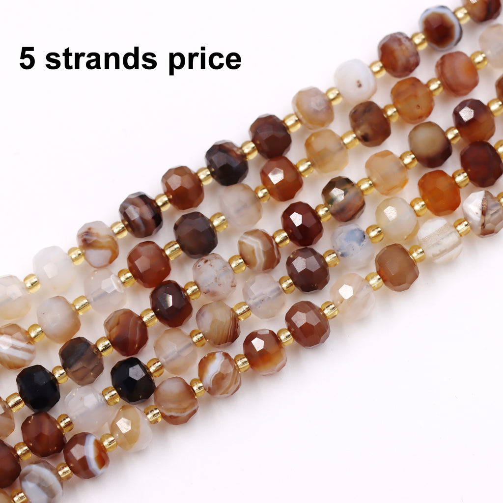 Malahill faceted rondelle gemstone for jewelry making, sold per bag 5 strands inside, Grey Stripe Agate beads