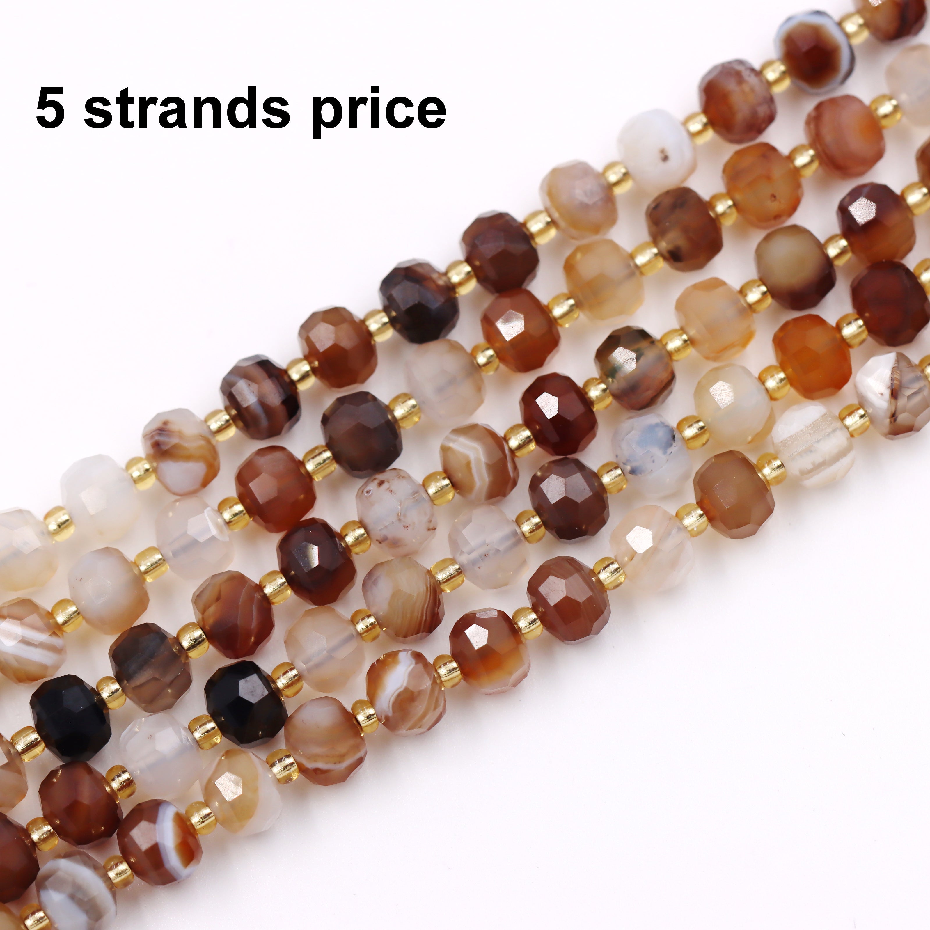 Malahill faceted rondelle gemstone for jewelry making, sold per bag 5 strands inside, Grey Stripe Agate beads