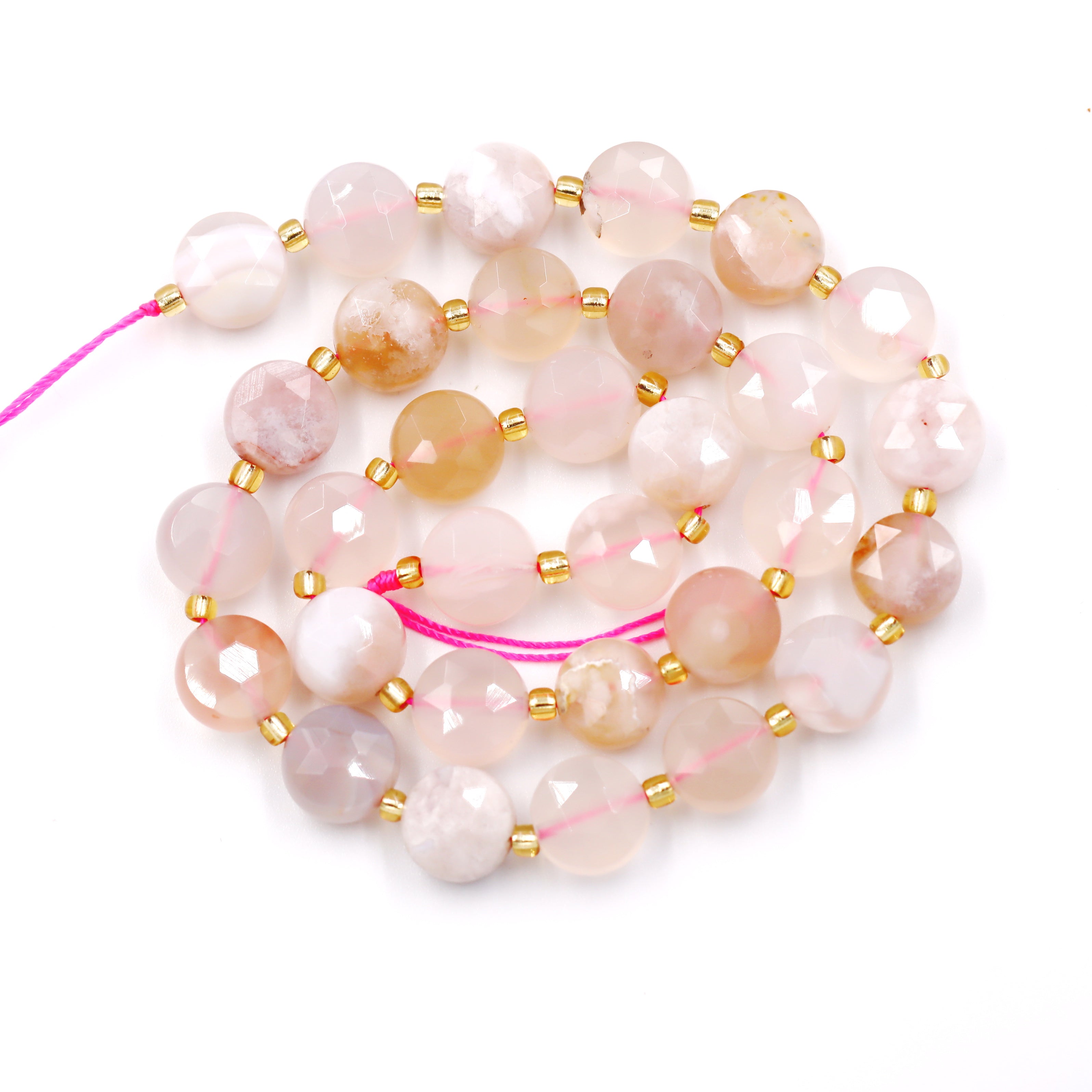 Malahill faceted flat round stone beads for jewelry making, sold per bag 5 strands inside, Sekura Agate beads