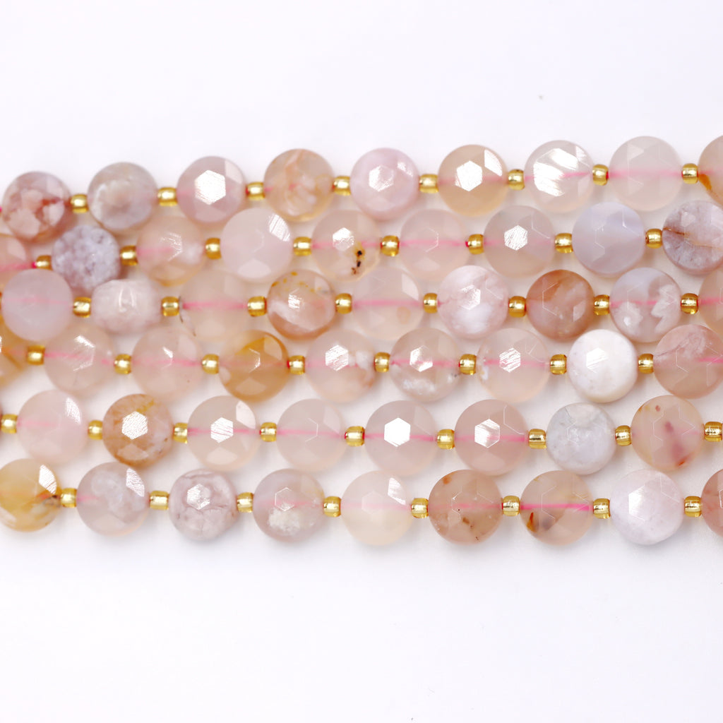 Malahill faceted flat round stone beads for jewelry making, sold per bag 5 strands inside, Sekura Agate beads