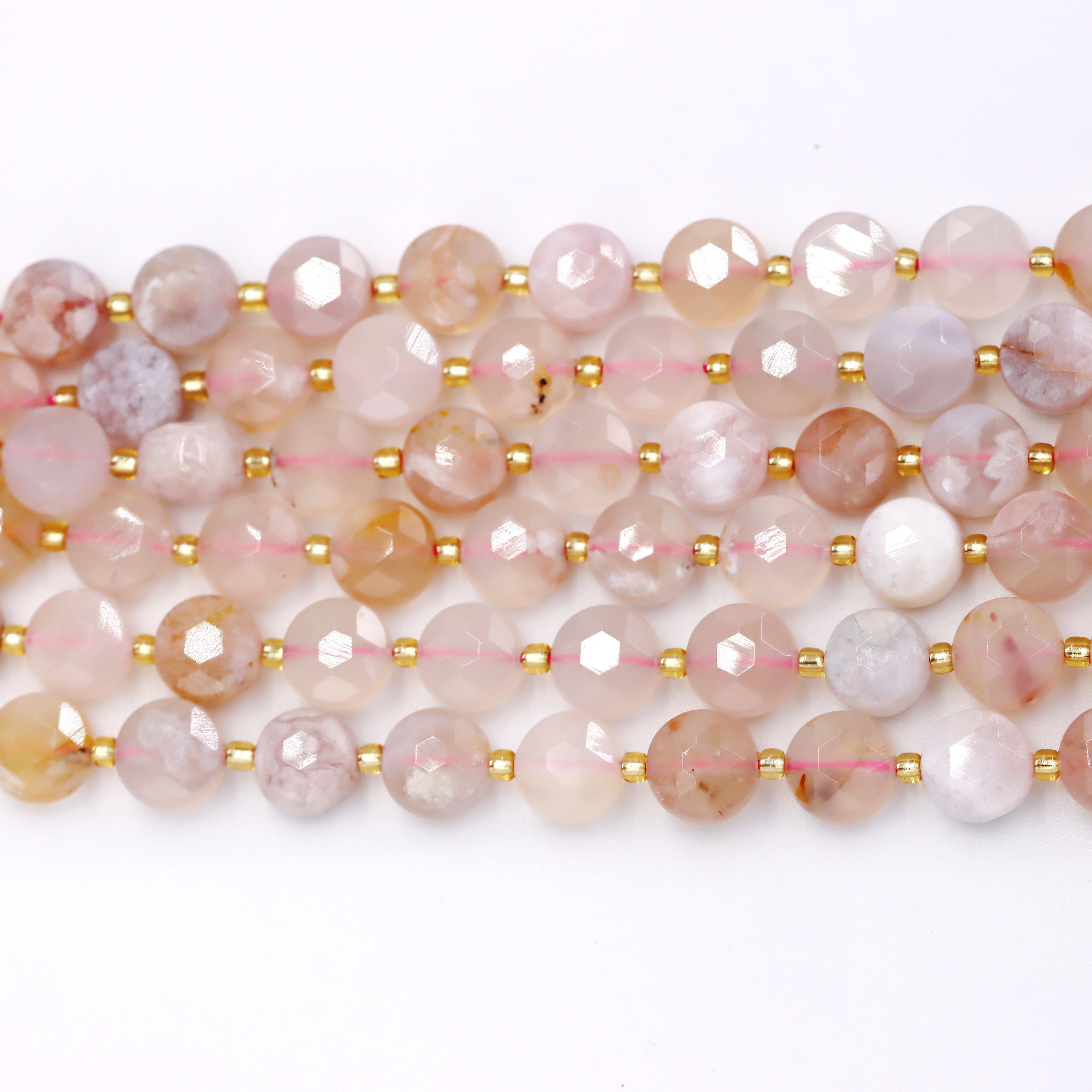 Malahill faceted flat round stone beads for jewelry making, sold per bag 5 strands inside, Sekura Agate beads
