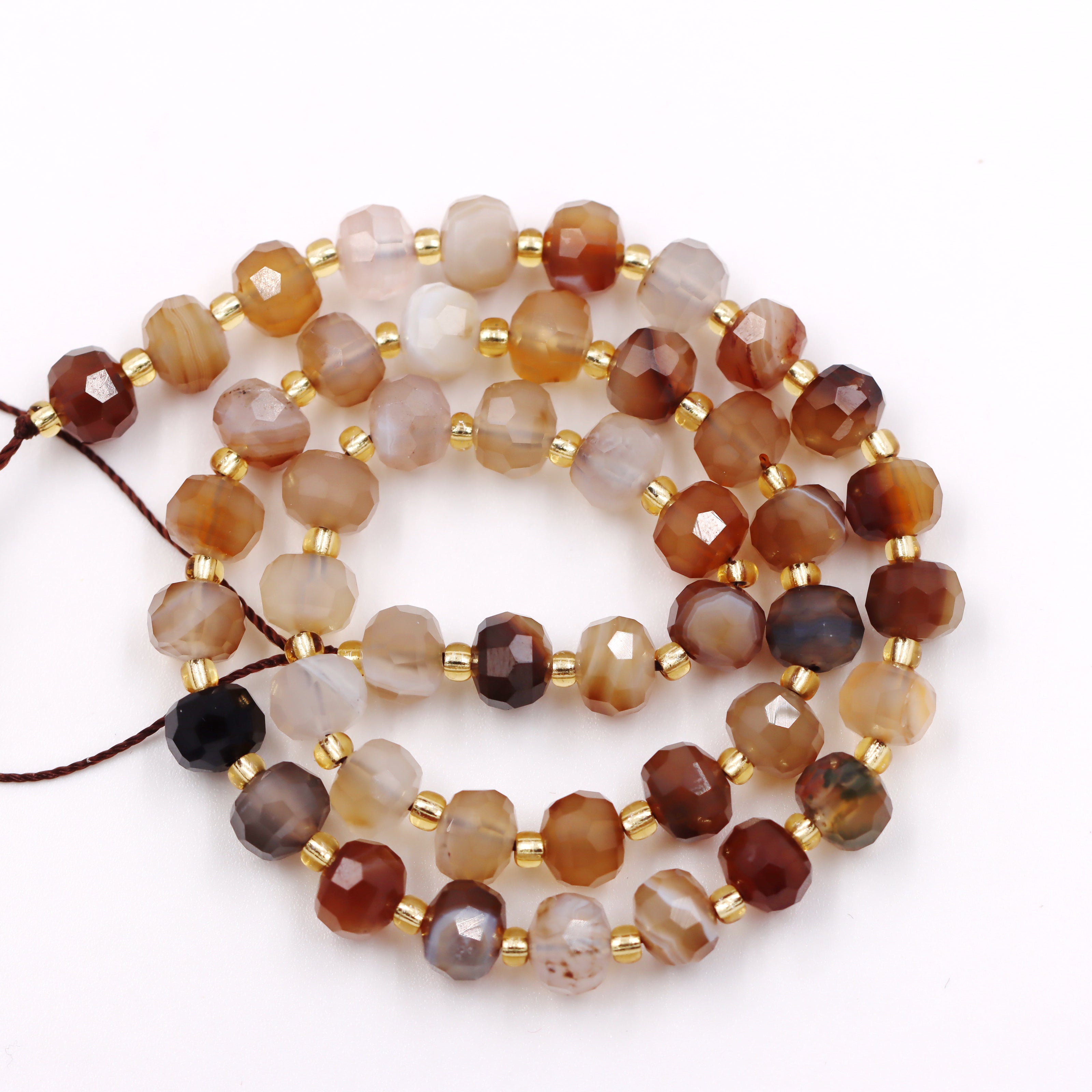 Malahill faceted rondelle gemstone for jewelry making, sold per bag 5 strands inside, Grey Stripe Agate beads