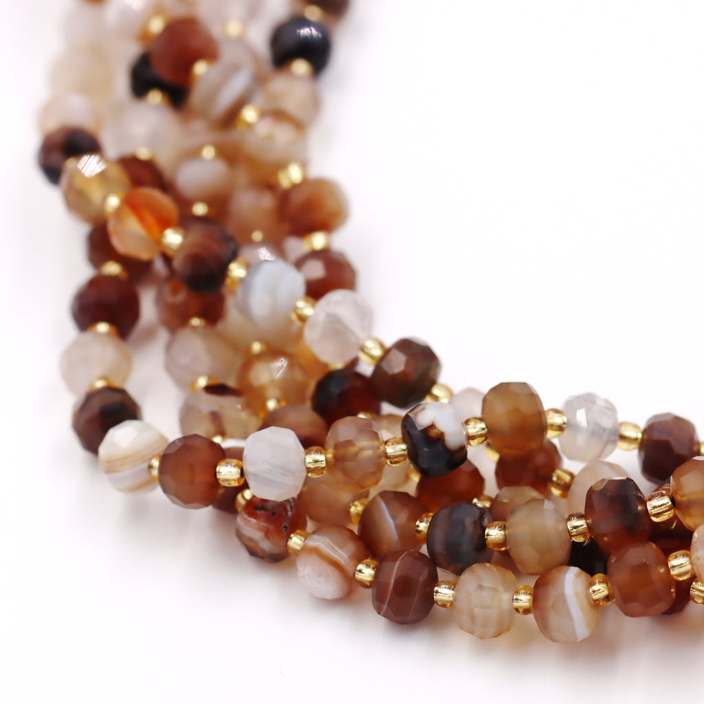 Malahill faceted rondelle gemstone for jewelry making, sold per bag 5 strands inside, Grey Stripe Agate beads