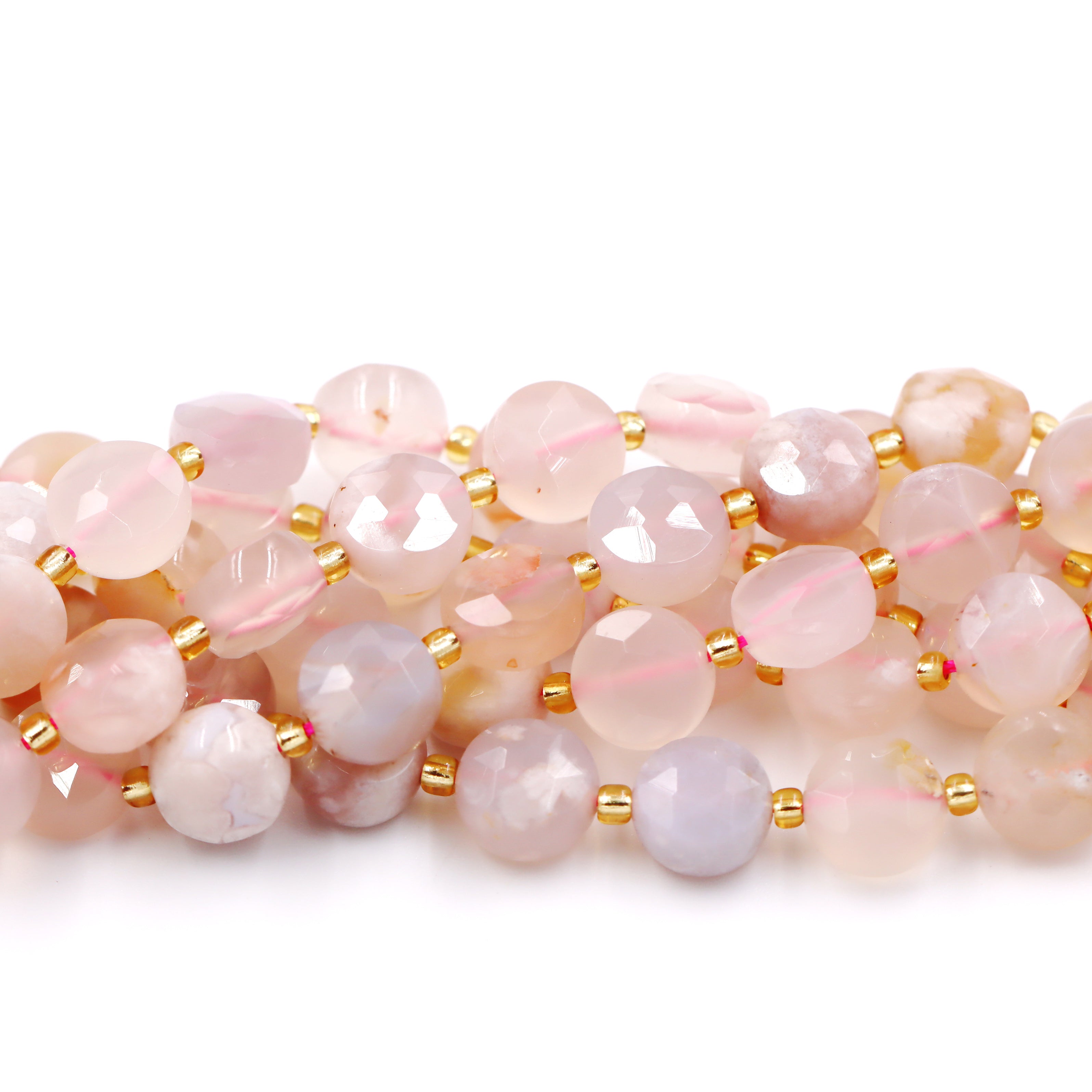 Malahill faceted flat round stone beads for jewelry making, sold per bag 5 strands inside, Sekura Agate beads