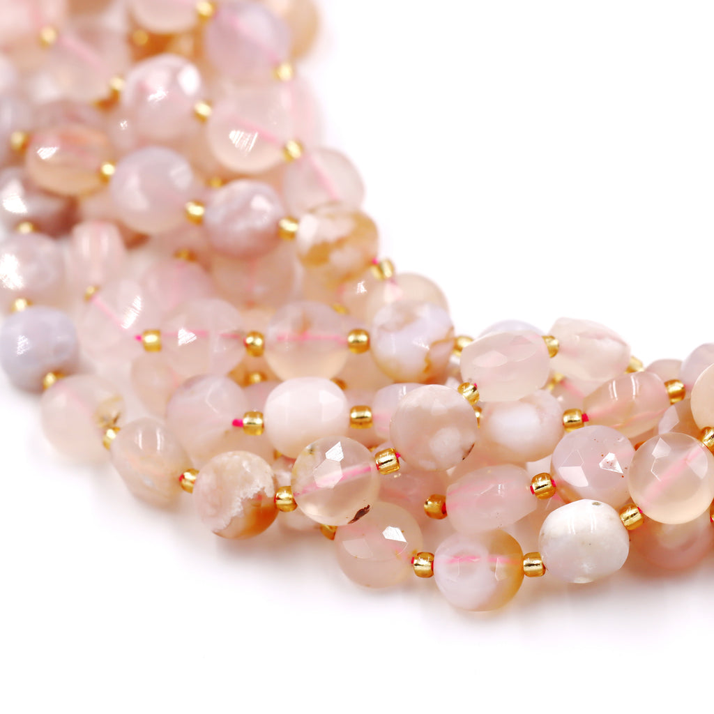 Malahill faceted flat round stone beads for jewelry making, sold per bag 5 strands inside, Sekura Agate beads