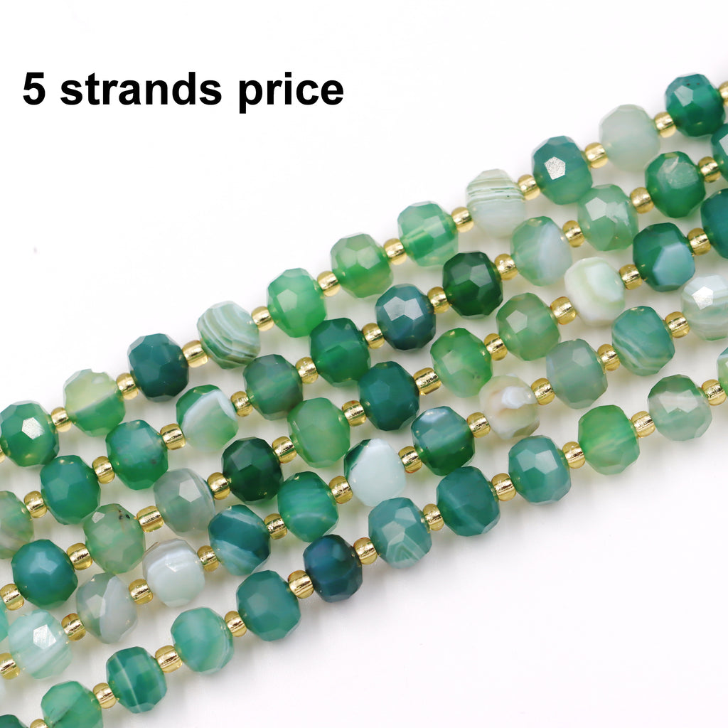 Malahill faceted rondelle gemstone for jewelry making, sold per bag 5 strands inside, Green Stripe Agate beads