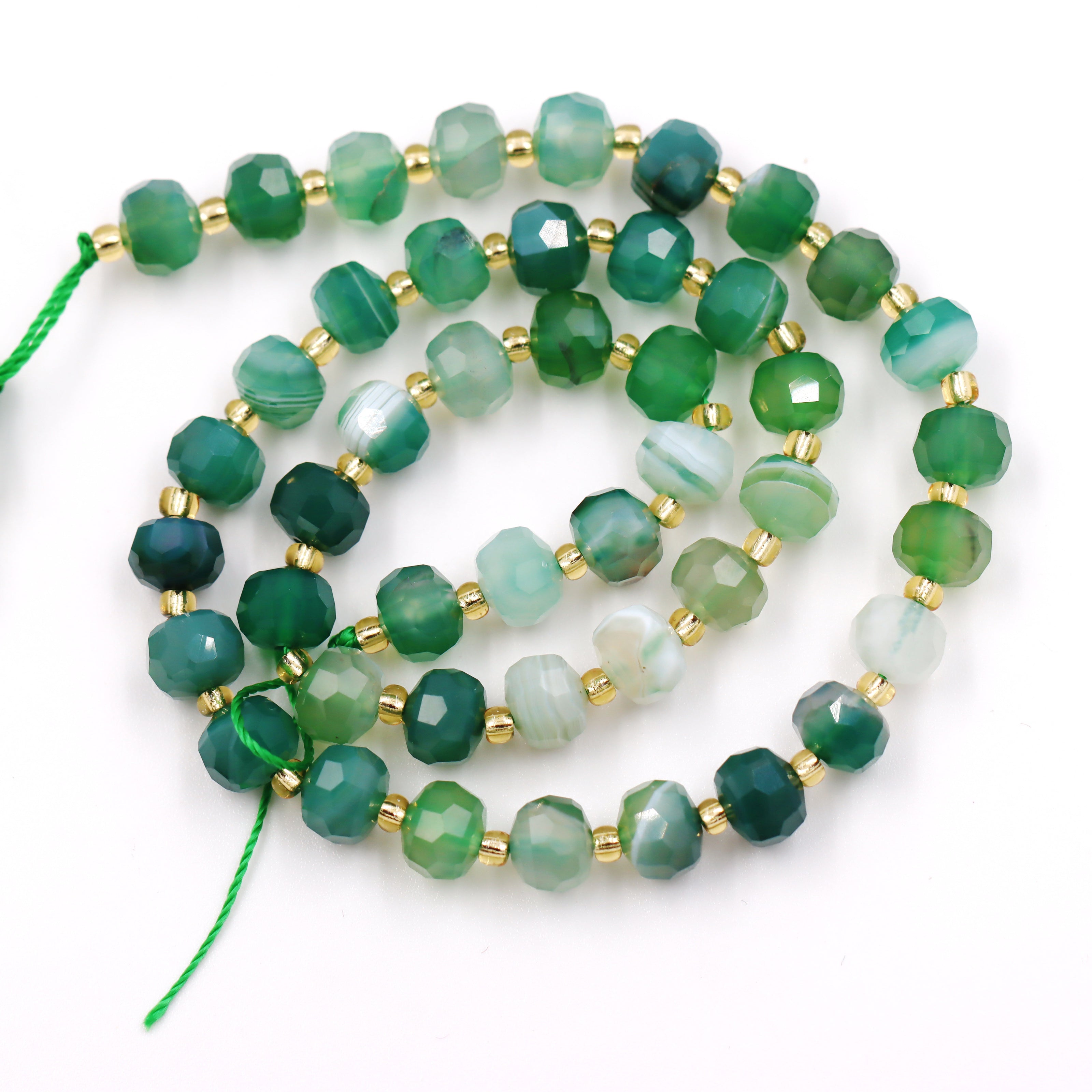 Malahill faceted rondelle gemstone for jewelry making, sold per bag 5 strands inside, Green Stripe Agate beads