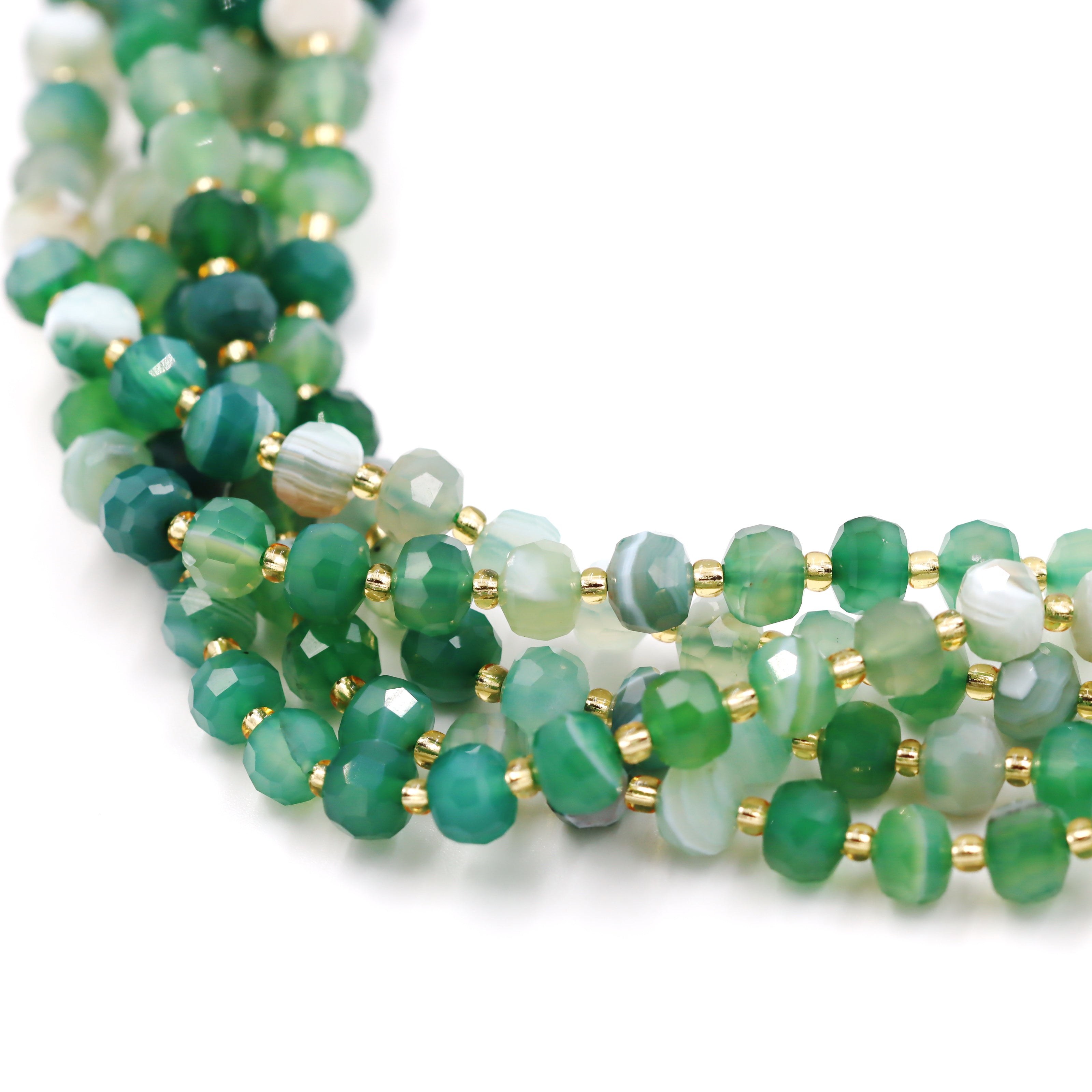 Malahill faceted rondelle gemstone for jewelry making, sold per bag 5 strands inside, Green Stripe Agate beads