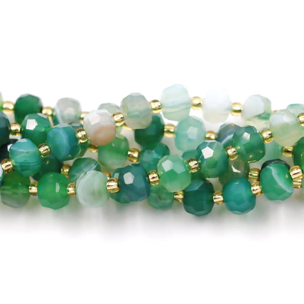 Malahill faceted rondelle gemstone for jewelry making, sold per bag 5 strands inside, Green Stripe Agate beads