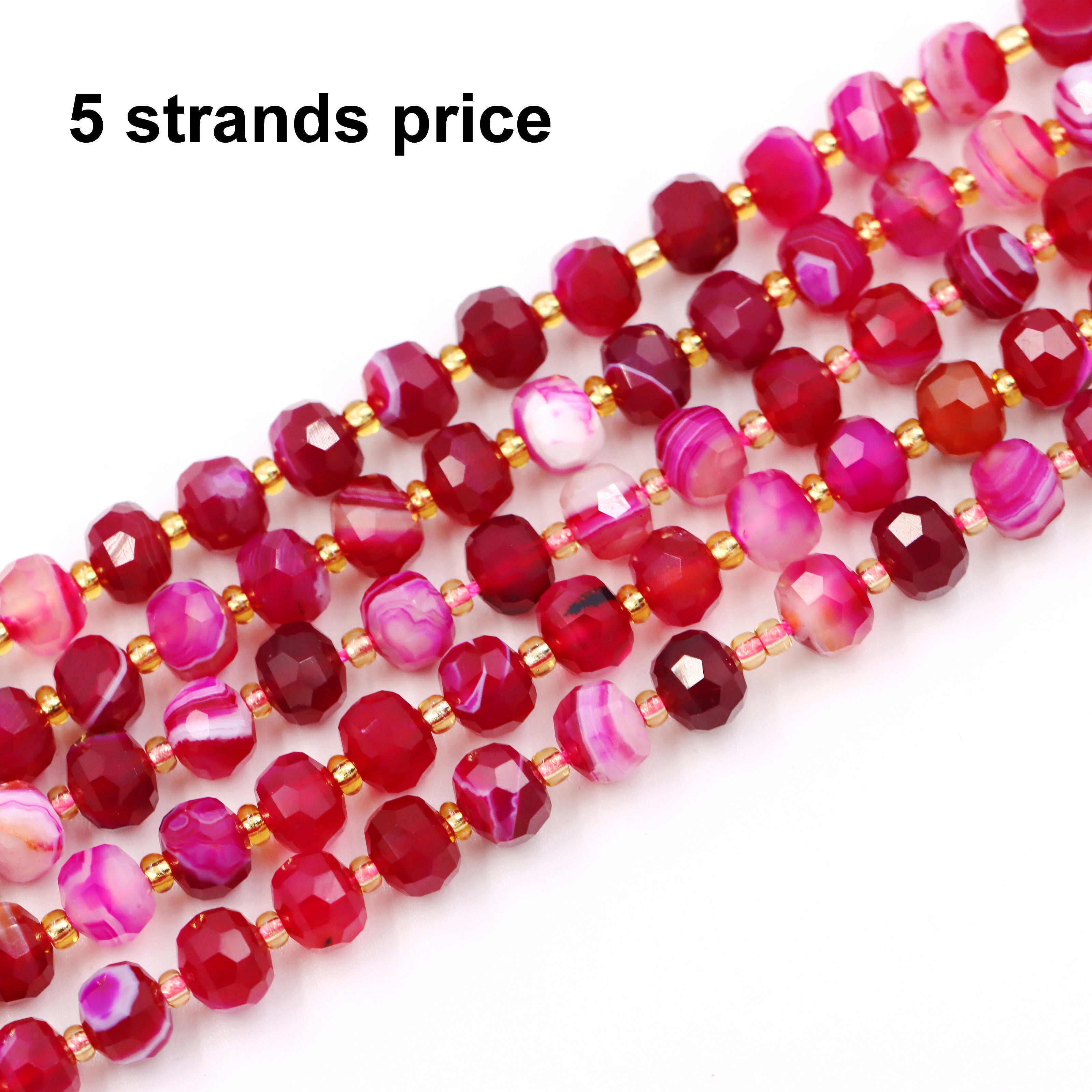Malahill faceted rondelle gemstone for jewelry making, sold per bag 5 strands inside, Red Stripe Agate beads