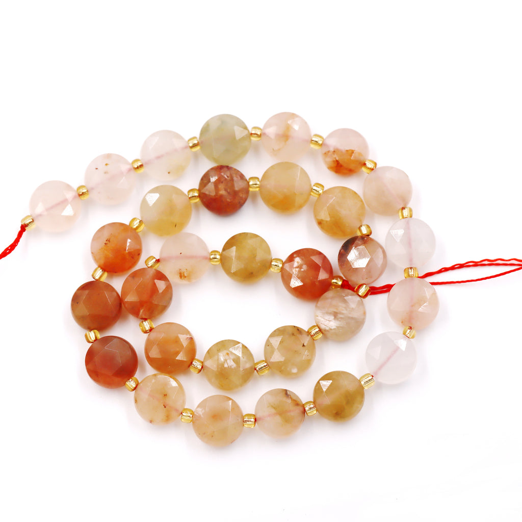 Malahill faceted flat round stone beads for jewelry making, sold per bag 5 strands inside, Sekura Quartz beads