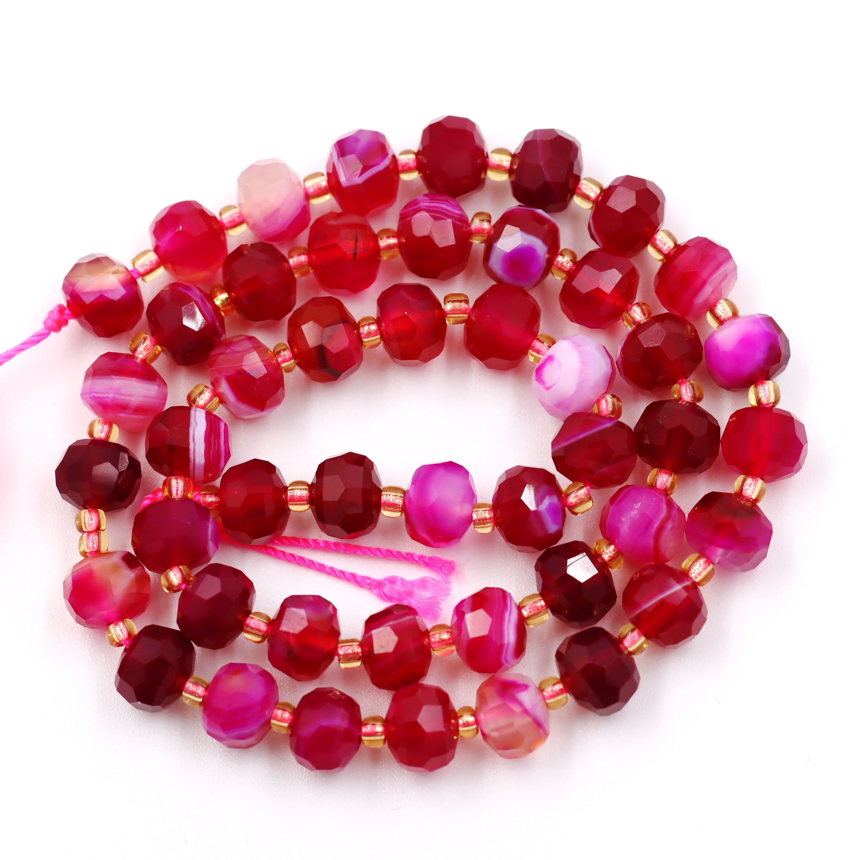 Malahill faceted rondelle gemstone for jewelry making, sold per bag 5 strands inside, Red Stripe Agate beads