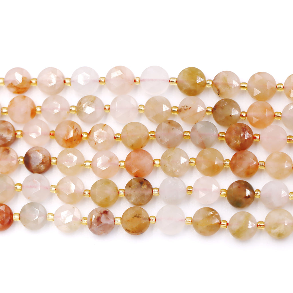 Malahill faceted flat round stone beads for jewelry making, sold per bag 5 strands inside, Sekura Quartz beads