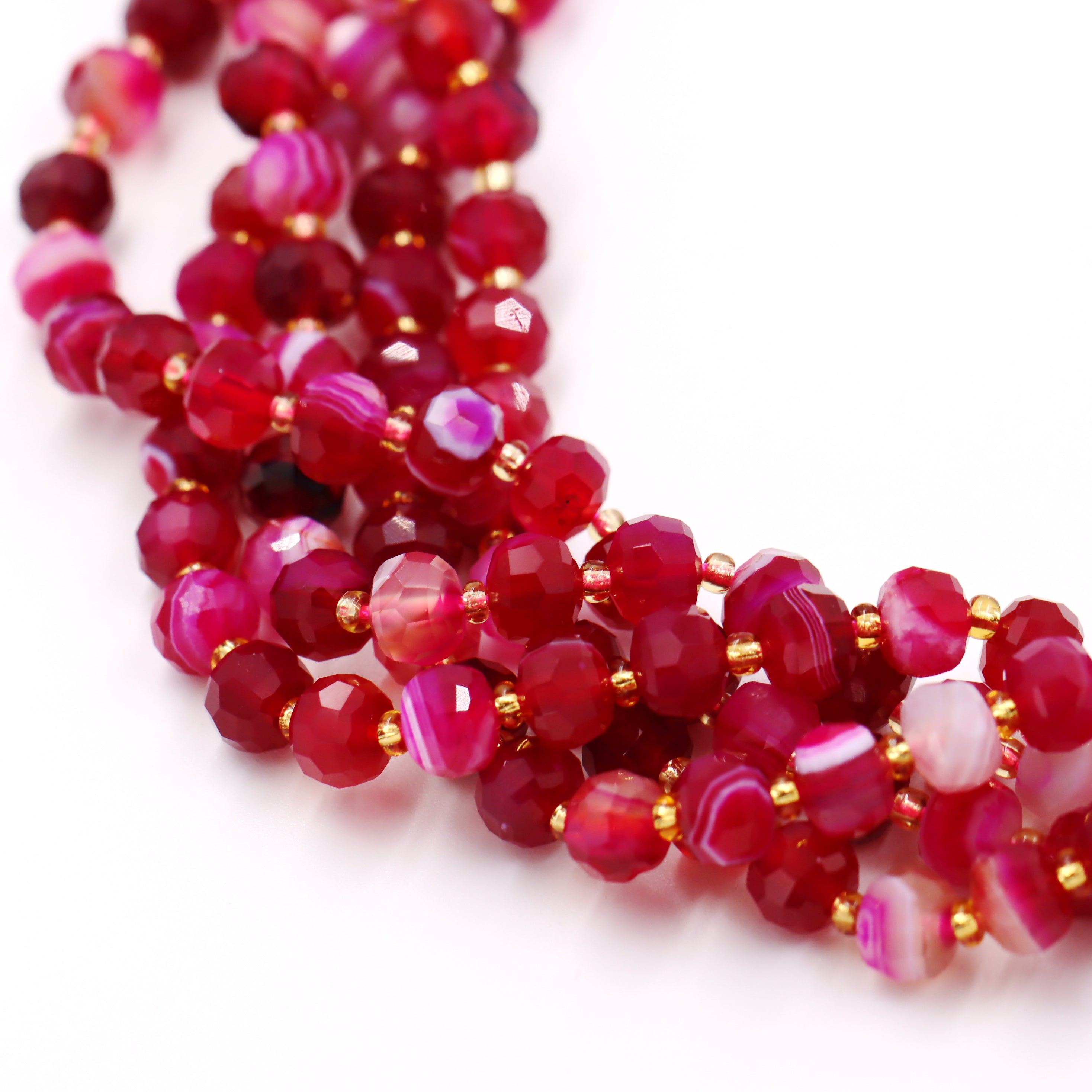 Malahill faceted rondelle gemstone for jewelry making, sold per bag 5 strands inside, Red Stripe Agate beads