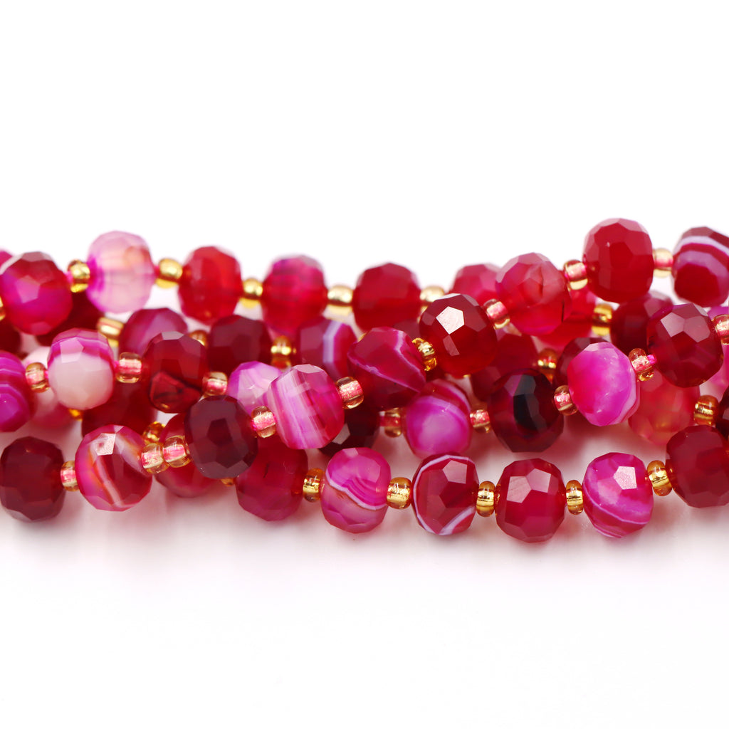 Malahill faceted rondelle gemstone for jewelry making, sold per bag 5 strands inside, Red Stripe Agate beads
