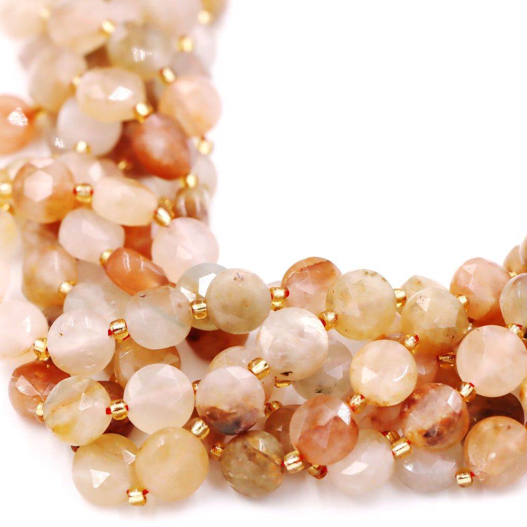 Malahill faceted flat round stone beads for jewelry making, sold per bag 5 strands inside, Sekura Quartz beads