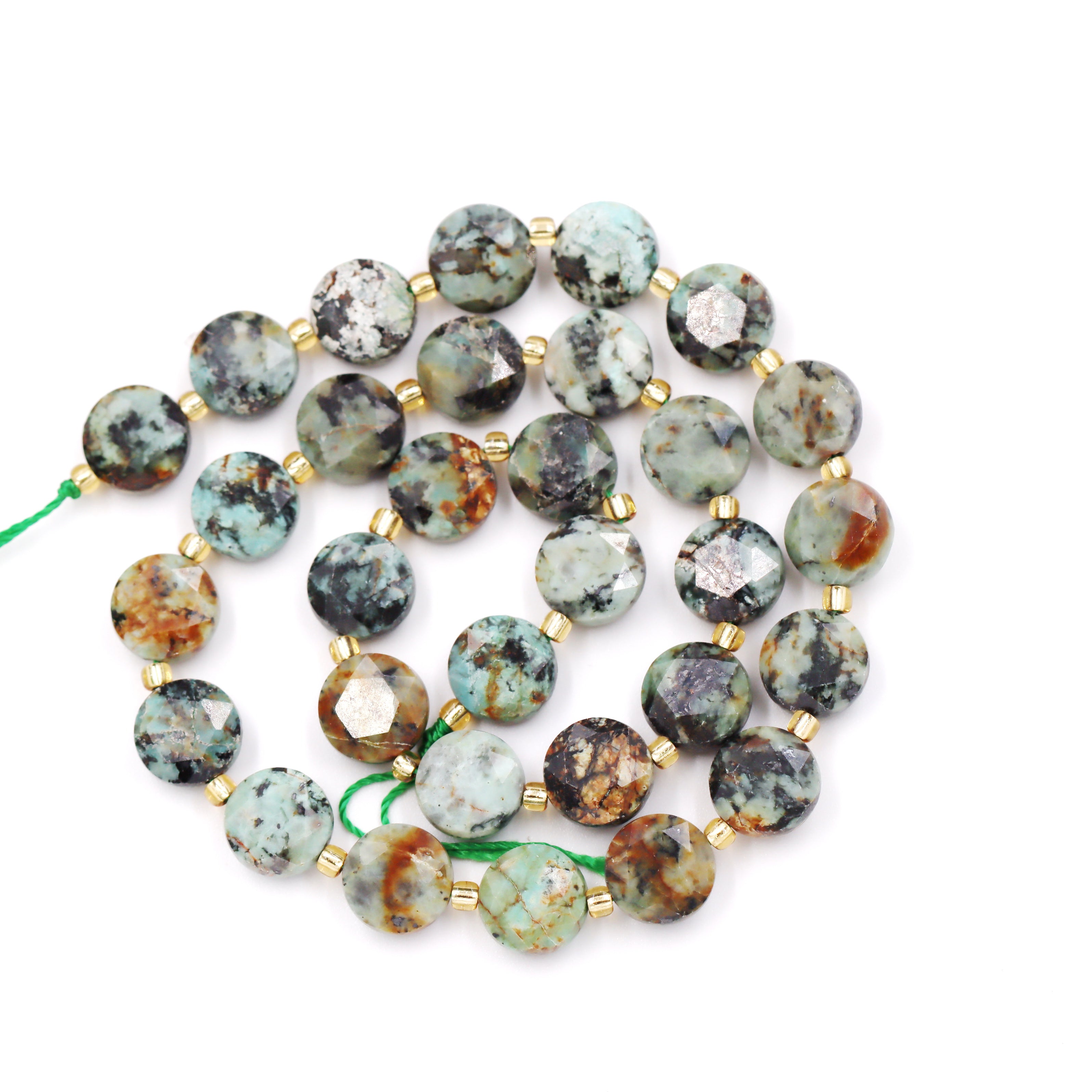 Malahill faceted flat round stone beads for jewelry making, sold per bag 5 strands inside, African Turquoise A beads